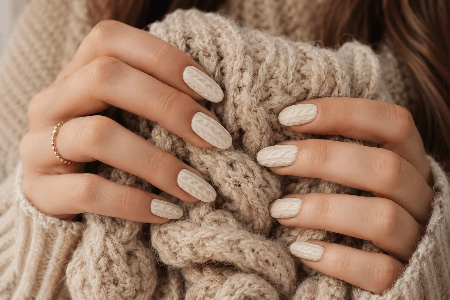 10 Winter Acrylic Nail Designs You'll Want This Season 4 Cozy sweater texture winter acrylic nails