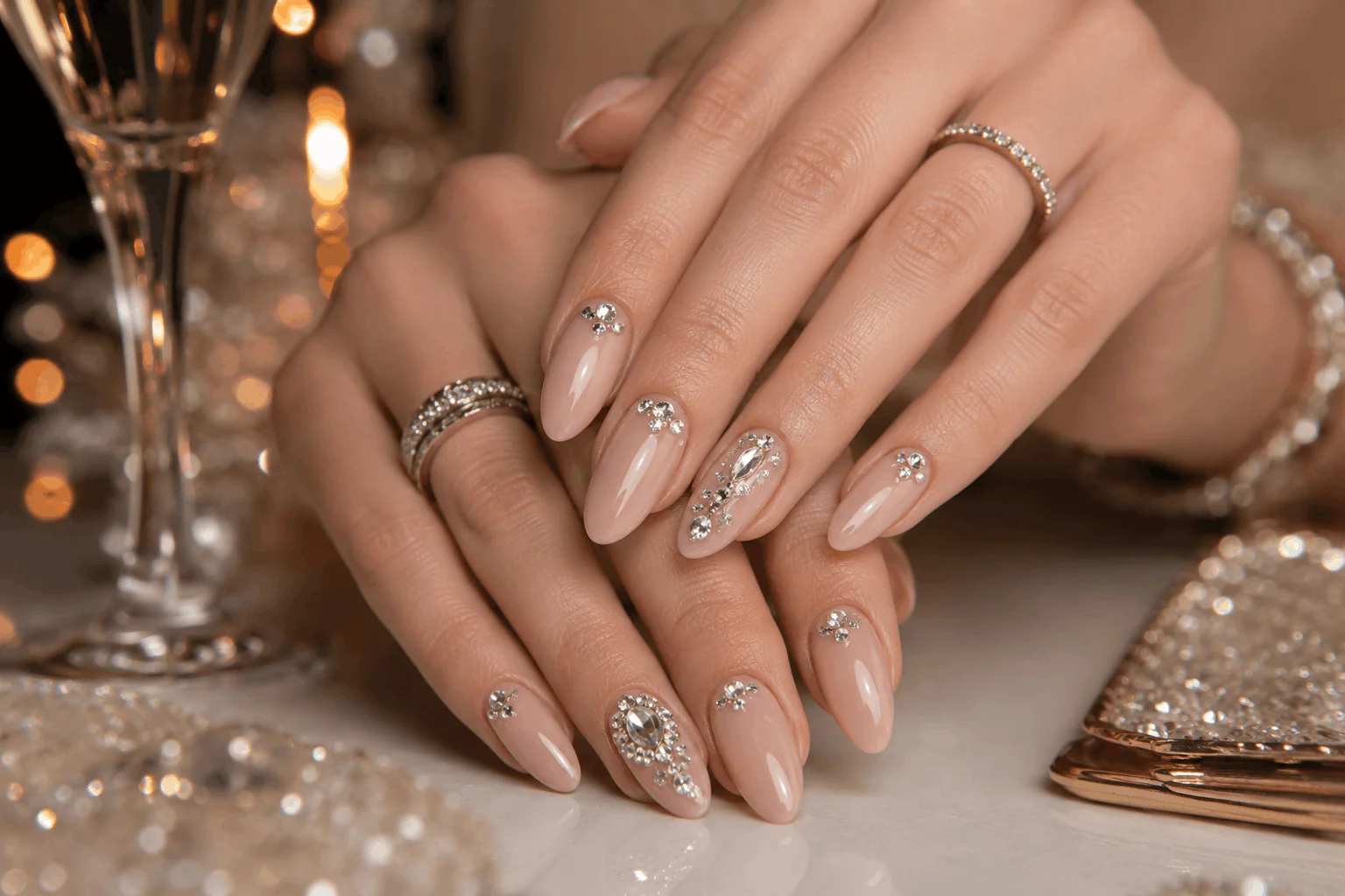 10 New Year Gel Nails That Look Instantly Chic 10 Crystal accent gel nails with luxury manicure style