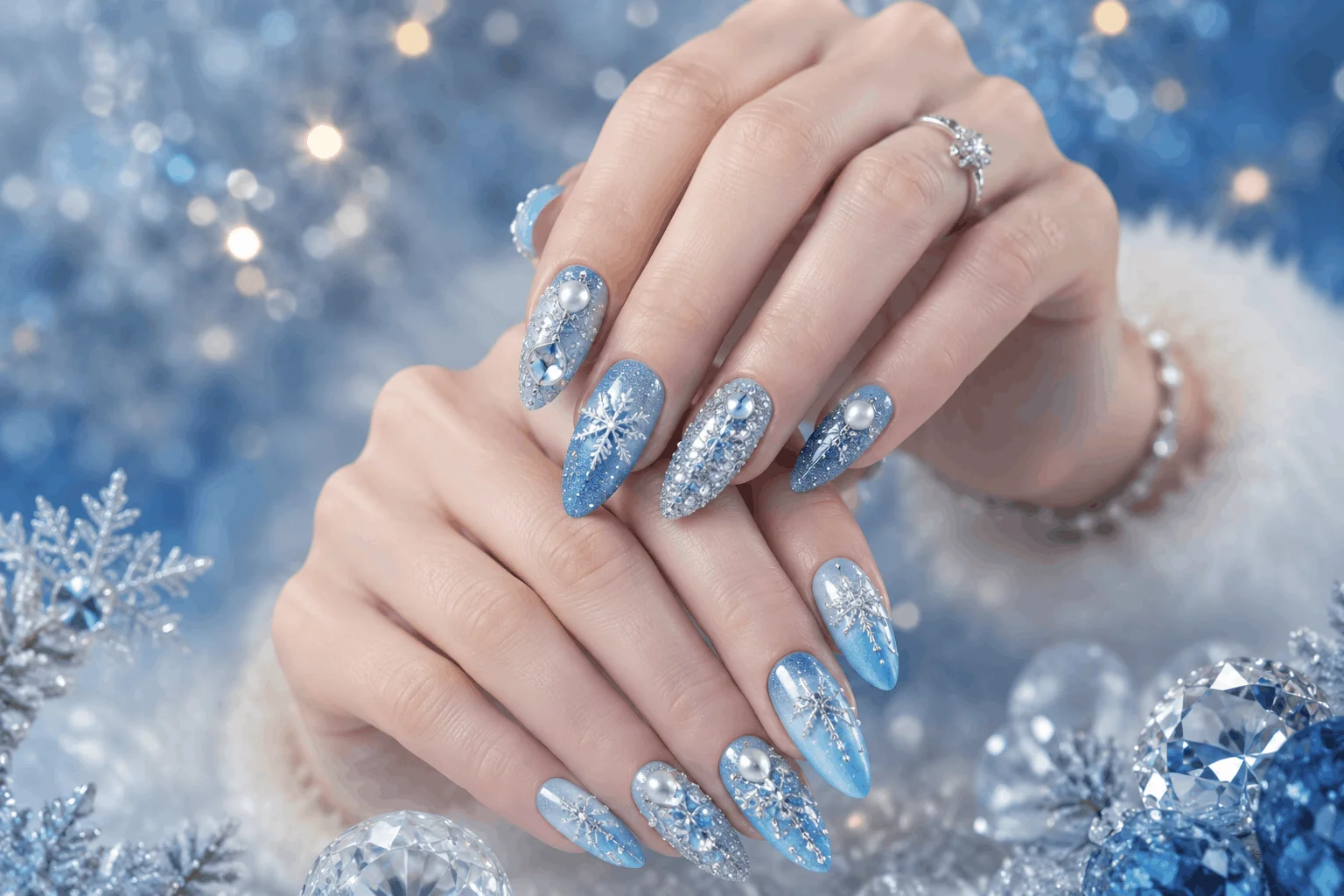 9 Winter Blue Nails That Look Stunning This Season 10 Crystal embellished winter blue nails