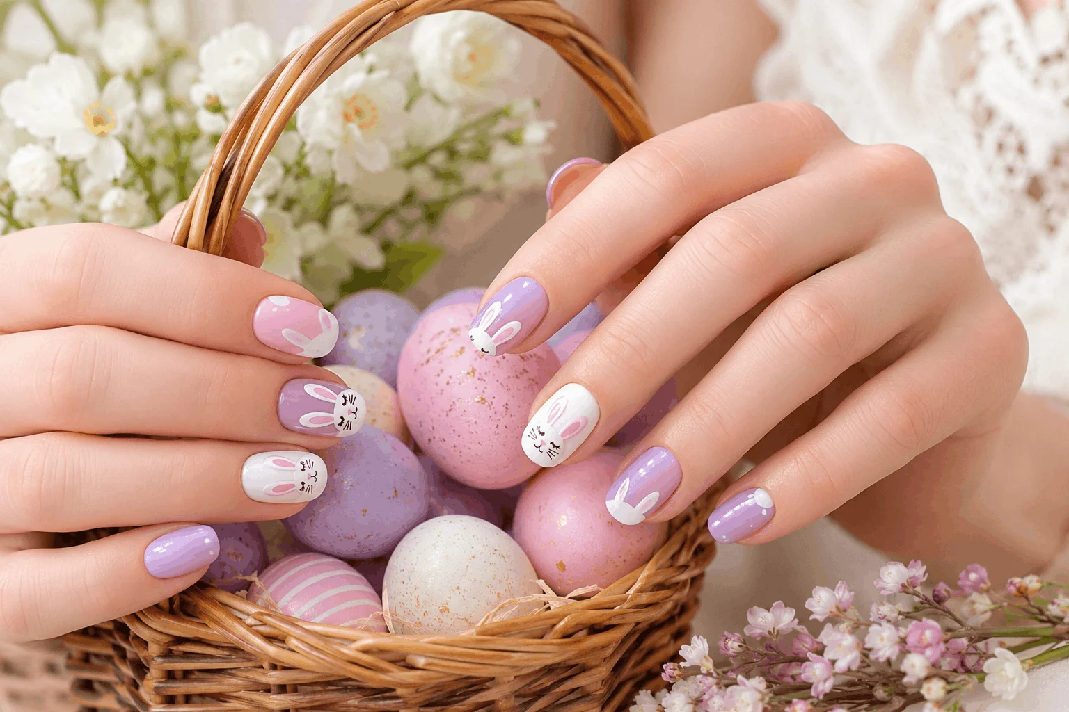 9 Easter Nails Design Ideas That Are Too Cute to Miss 4 Cute Easter nails with bunny accents