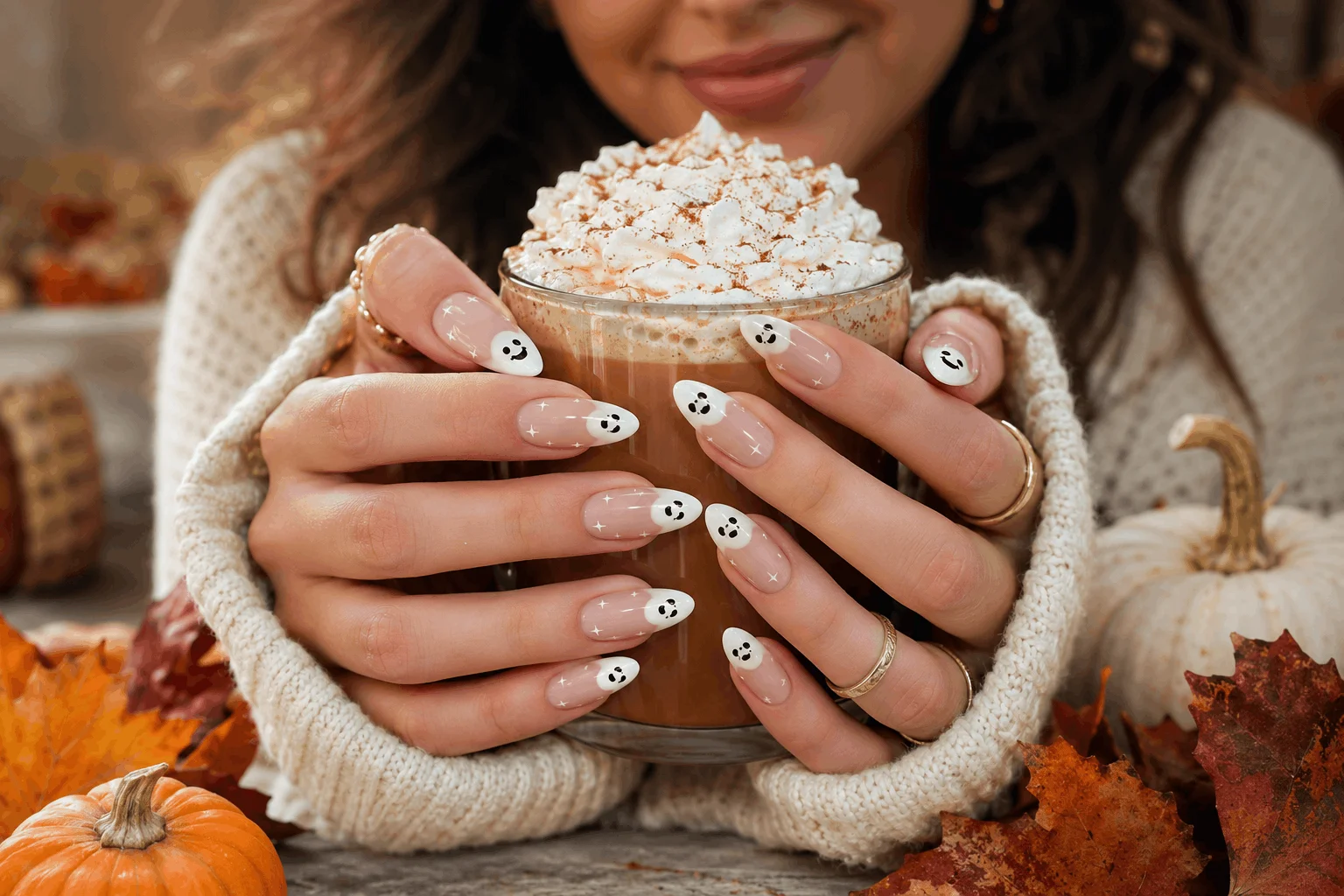 10 Halloween Nails Too Cute to Miss This Year 2 Cute ghost French tip Halloween nails on elegant feminine hands.