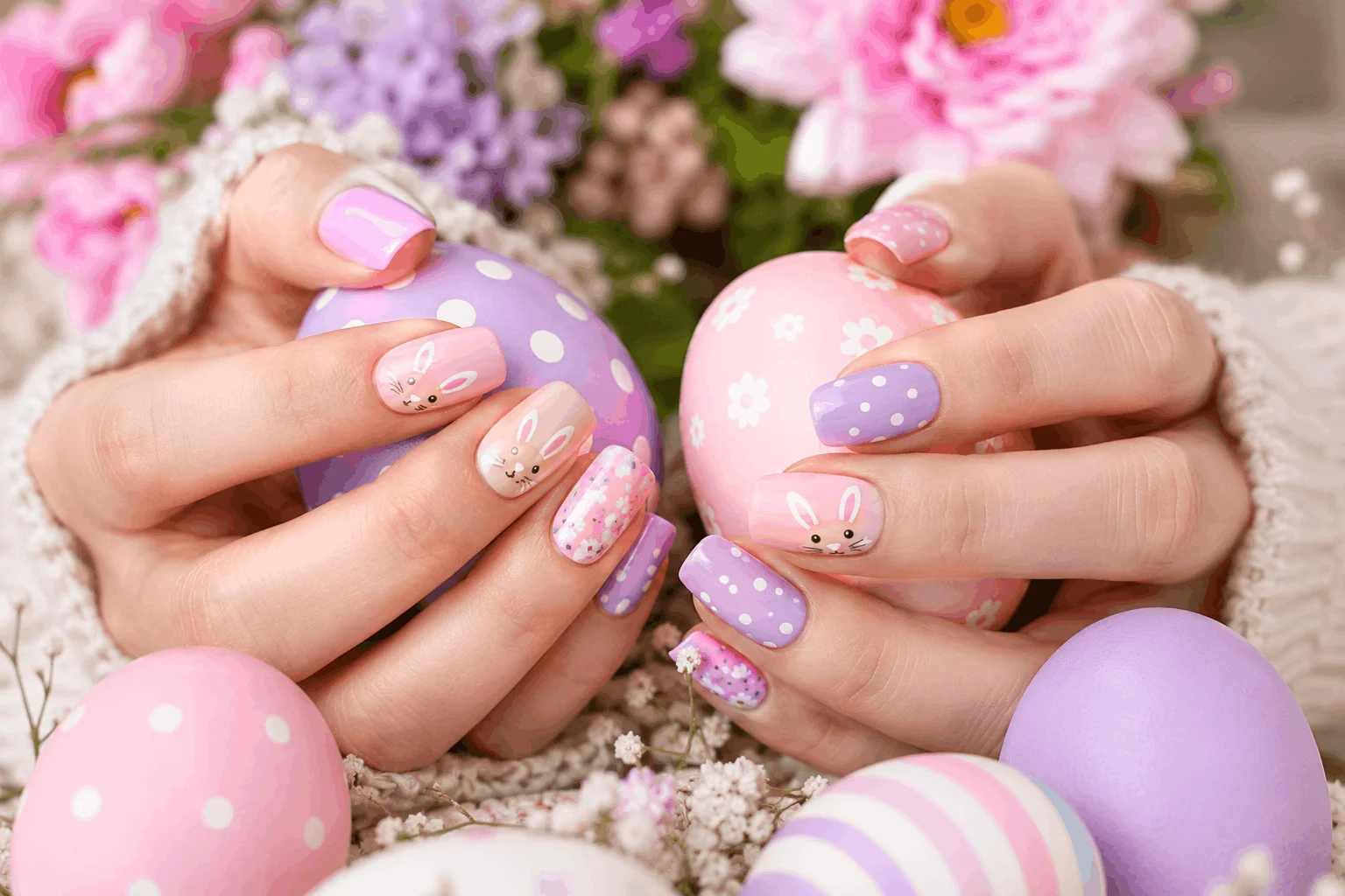 11 Cute Pastel Easter Nails for a Fresh Spring Look 3 Cute pastel bunny nails with Easter theme