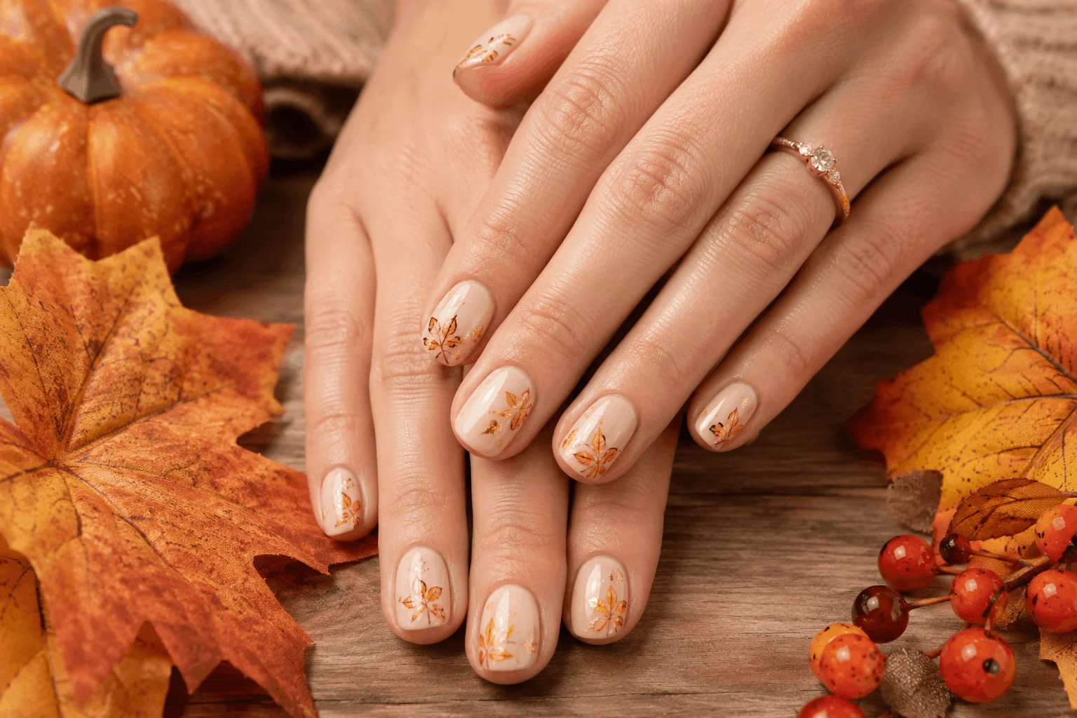 10 Short Fall Nails Everyone Will Save This Season 6 Cute short fall nails with delicate leaf nail art