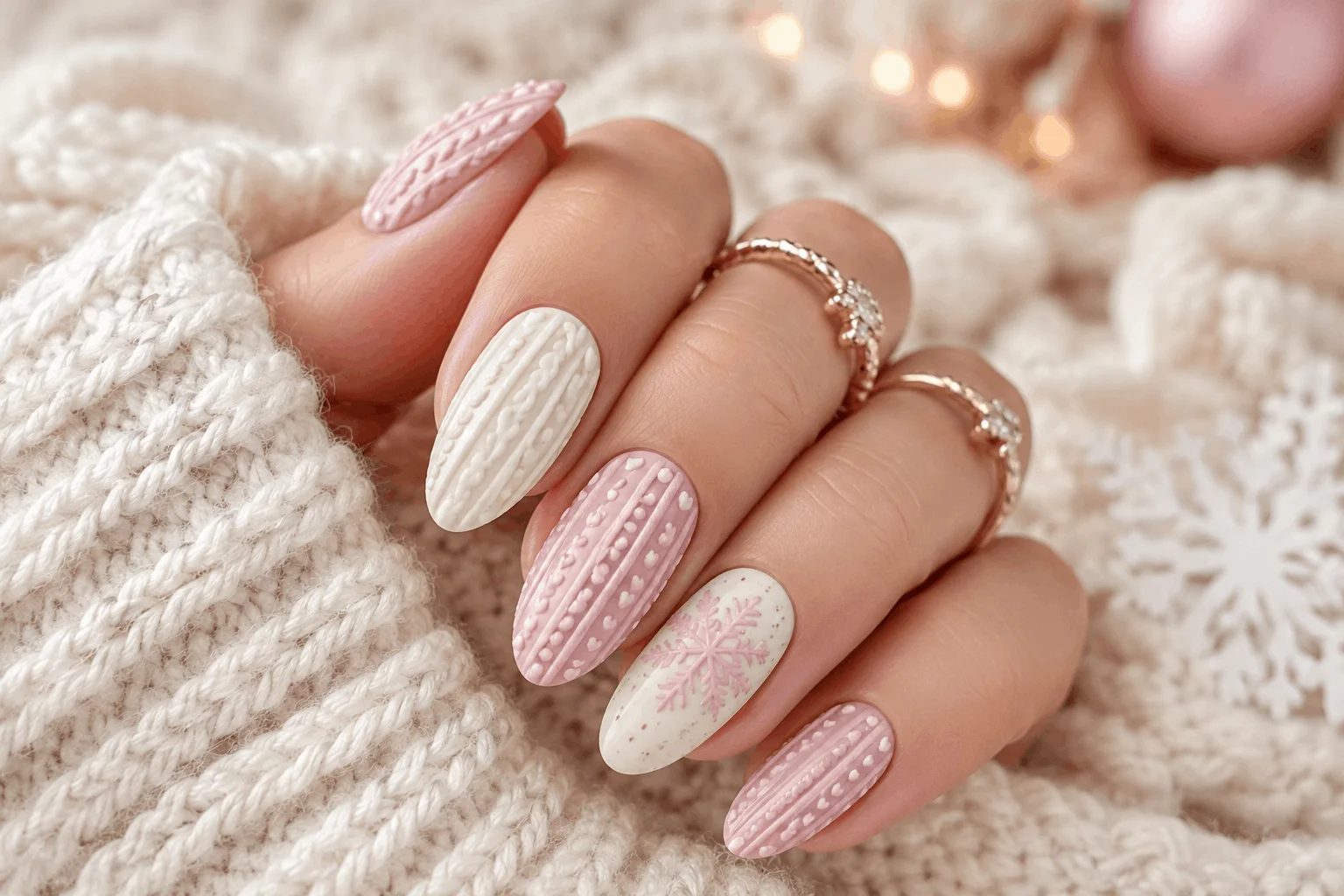 10 Winter Almond Nails That Look So Elegant 9 Cute winter almond nails with sweater pattern nail art