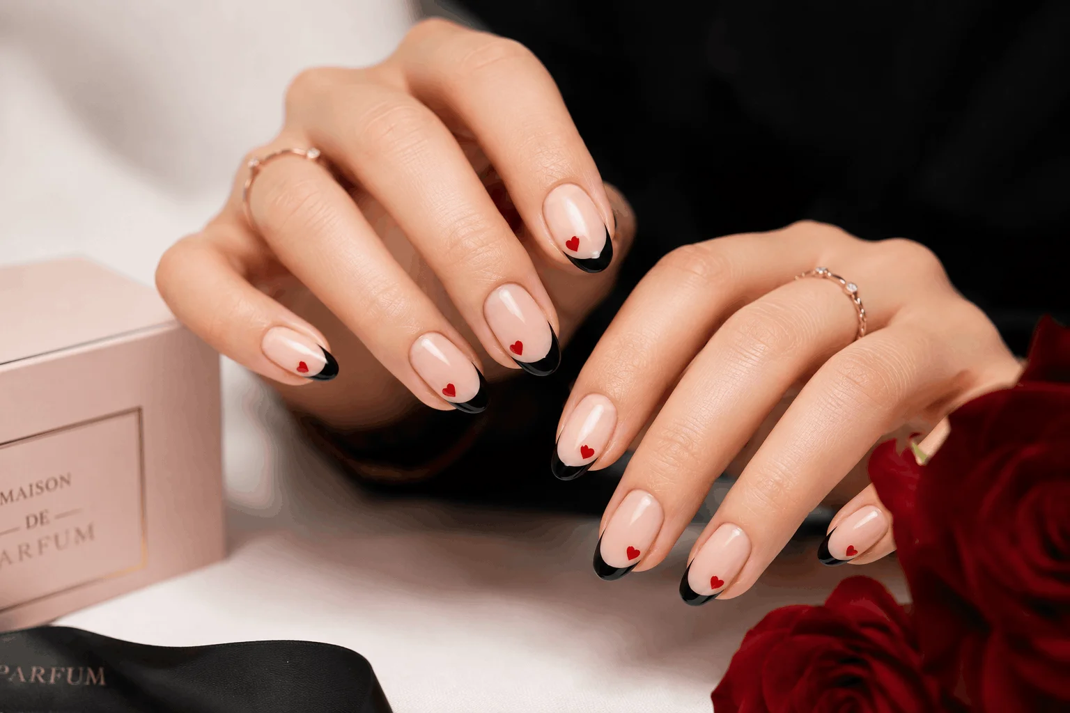 11 Dark Valentines Nails That Are Bold & Romantic 10 Dark French tip nails with tiny red hearts