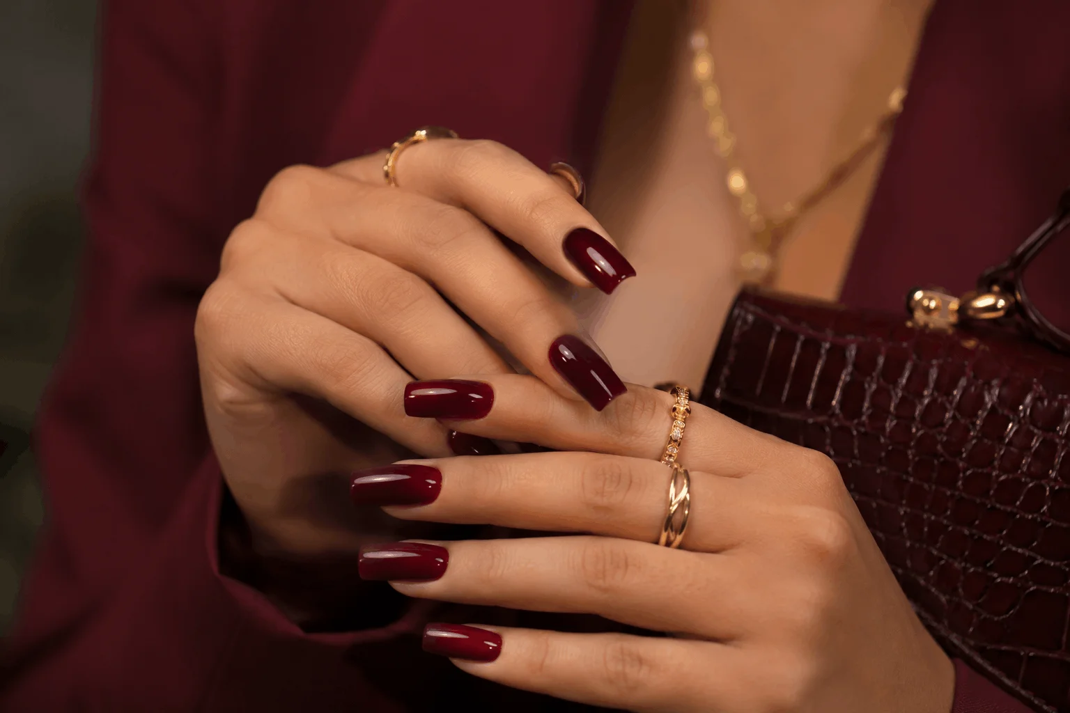 10 Stunning Red Square Acrylic Nails for Every Season 3 Dark red square acrylic nails with elegant styling