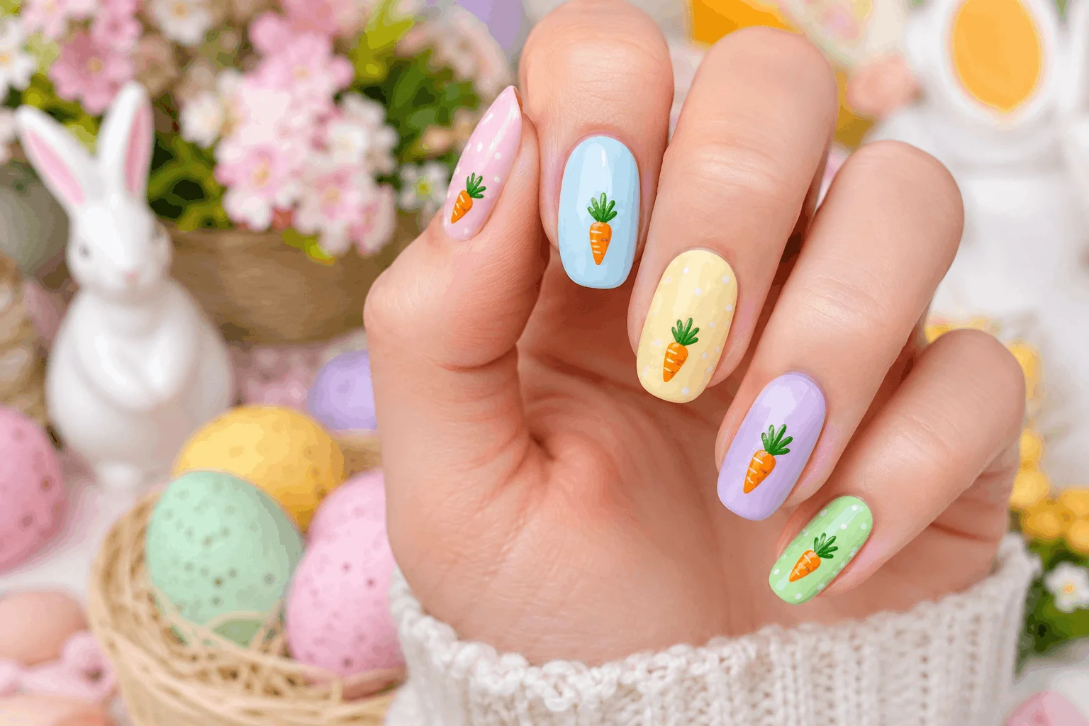 9 Easter Nails Design Ideas That Are Too Cute to Miss 8 Easter carrot nail art manicure