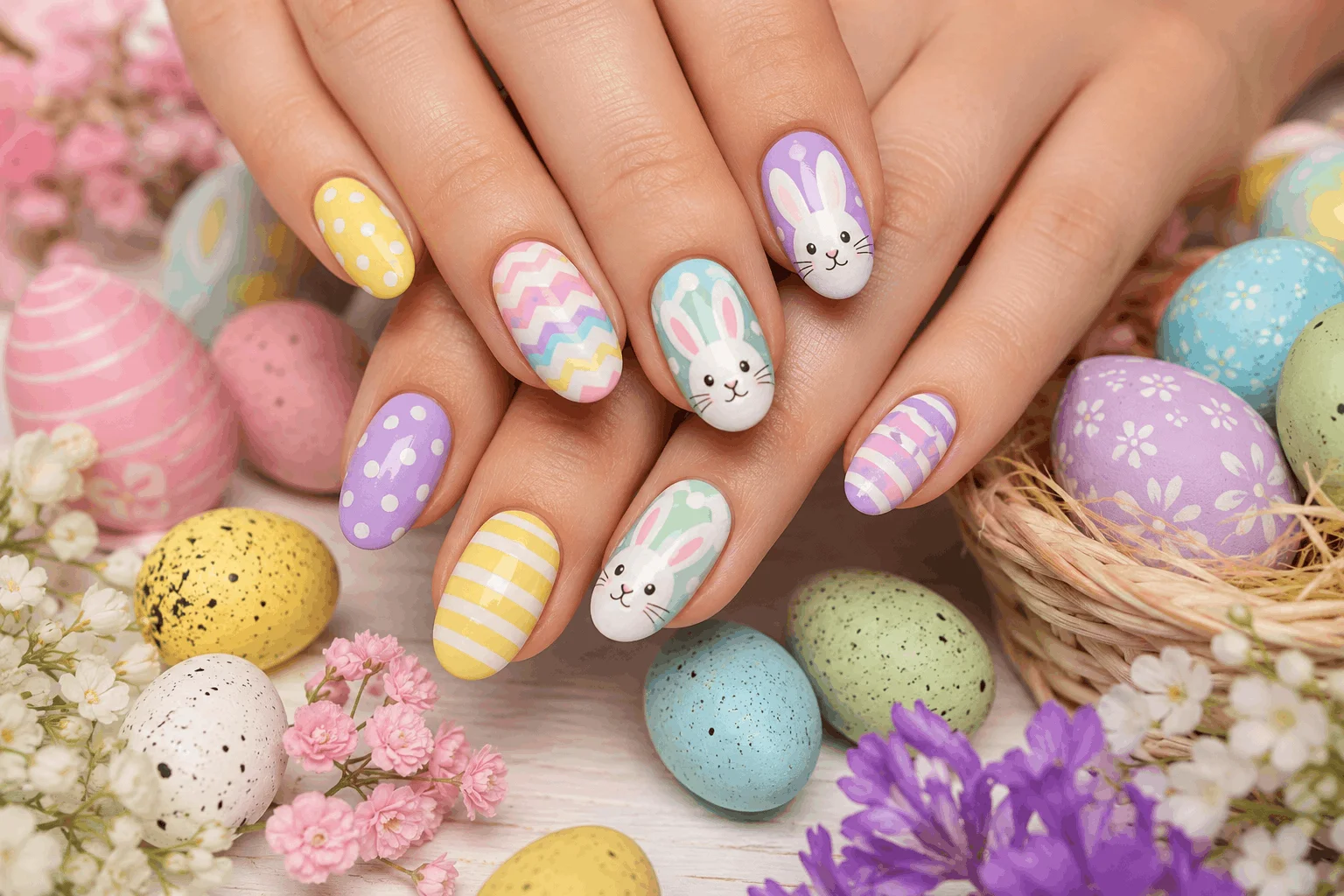 10 Easter Bunny Gel Nails You'll Want to Copy Fast 6 Easter egg and bunny nail art combination