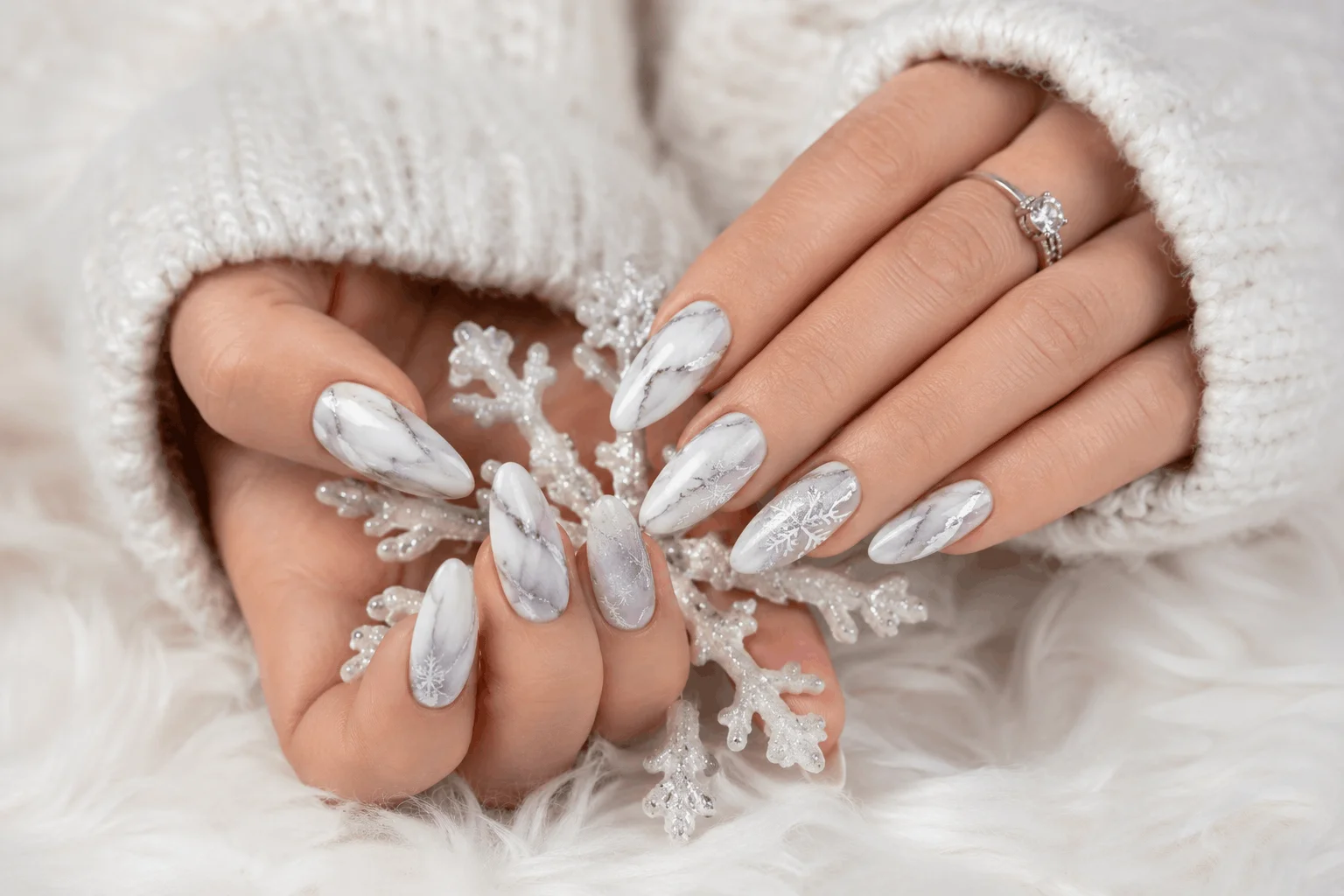 10 Winter Acrylic Nail Designs You'll Want This Season 7 Elegant almond winter acrylic nails