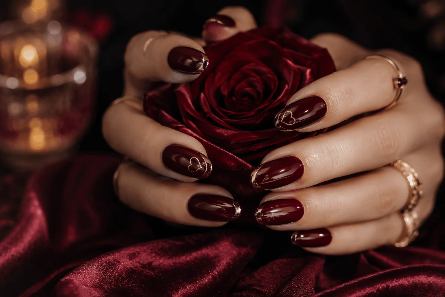 12 Valentines Day Nails That Everyone Will Copy 11 Elegant burgundy Valentine's nails with gold accents