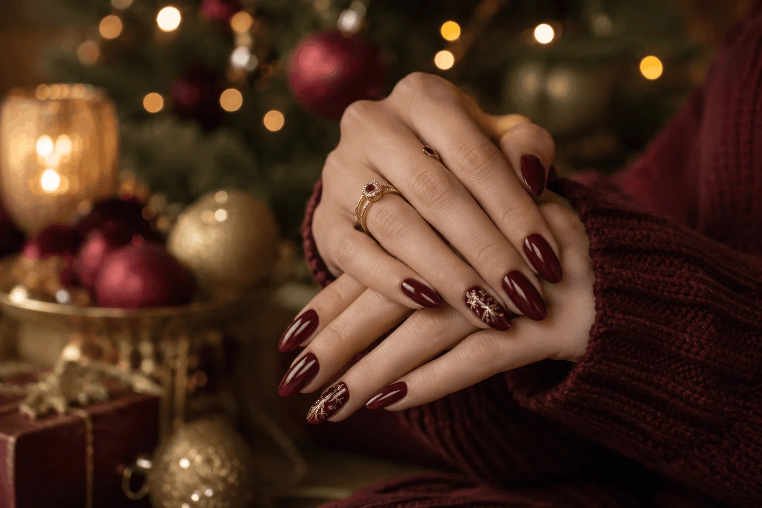 10 Christmas Red Nails Everyone Will Save This Year 8 Elegant burgundy holiday nails with luxurious winter style
