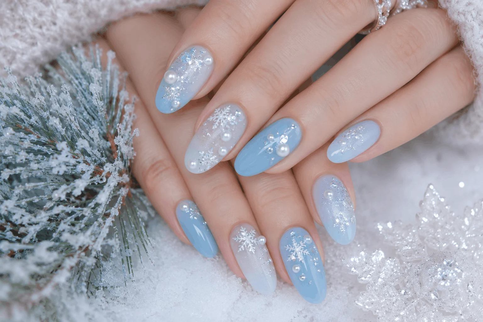 9 Winter Blue Nails That Look Stunning This Season 2 Elegant icy blue nails with silver accents