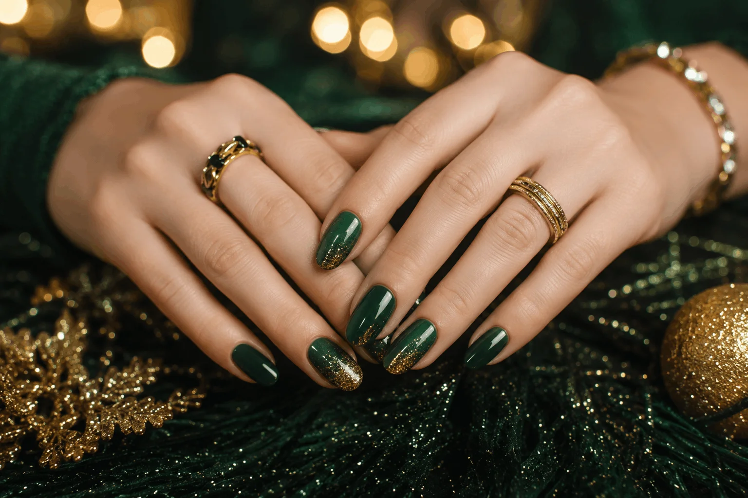 11 Green Winter Nails That Look Stunning This Season 8 Emerald green nails with gold glitter
