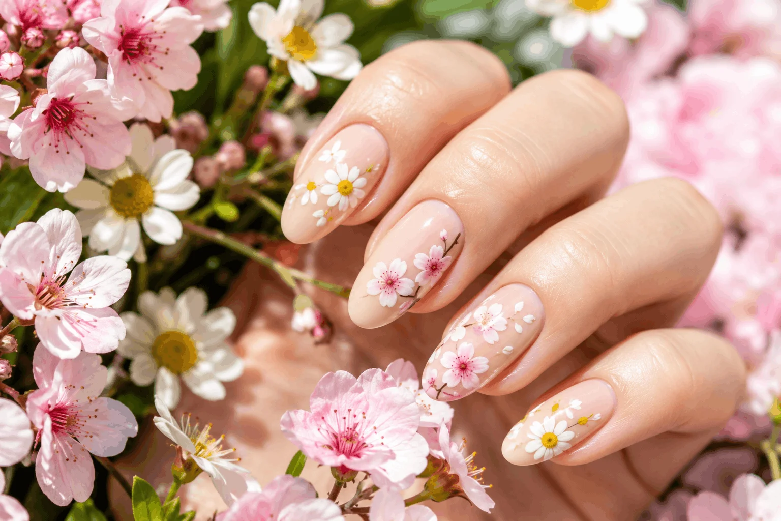 11 Spring Nail Ideas for a Fresh Seasonal Look 3 Floral accent nail art with spring flowers