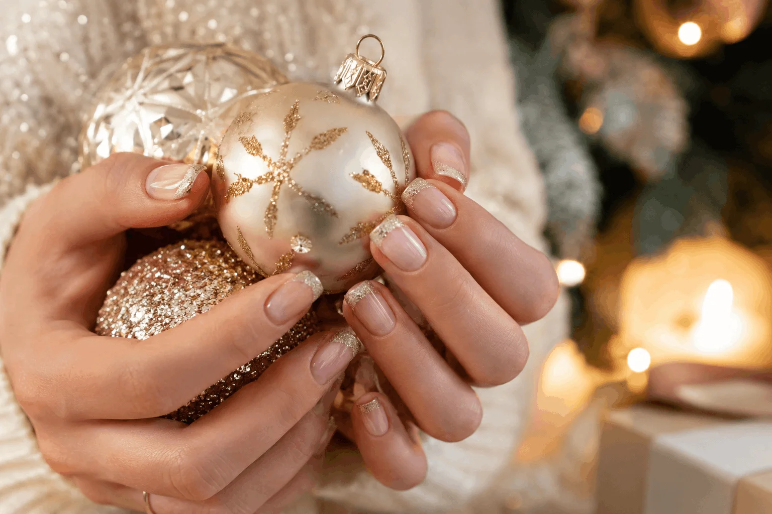 10 Nail Designs for Christmas That Look So Luxe 10 French manicure with festive champagne glitter tips
