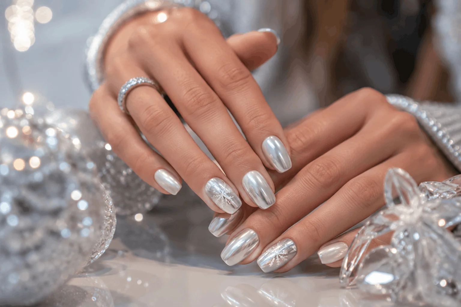 10 Simple Holiday Nails That Instantly Elevate Your Look 10 Frosted chrome holiday nails with icy silver shine