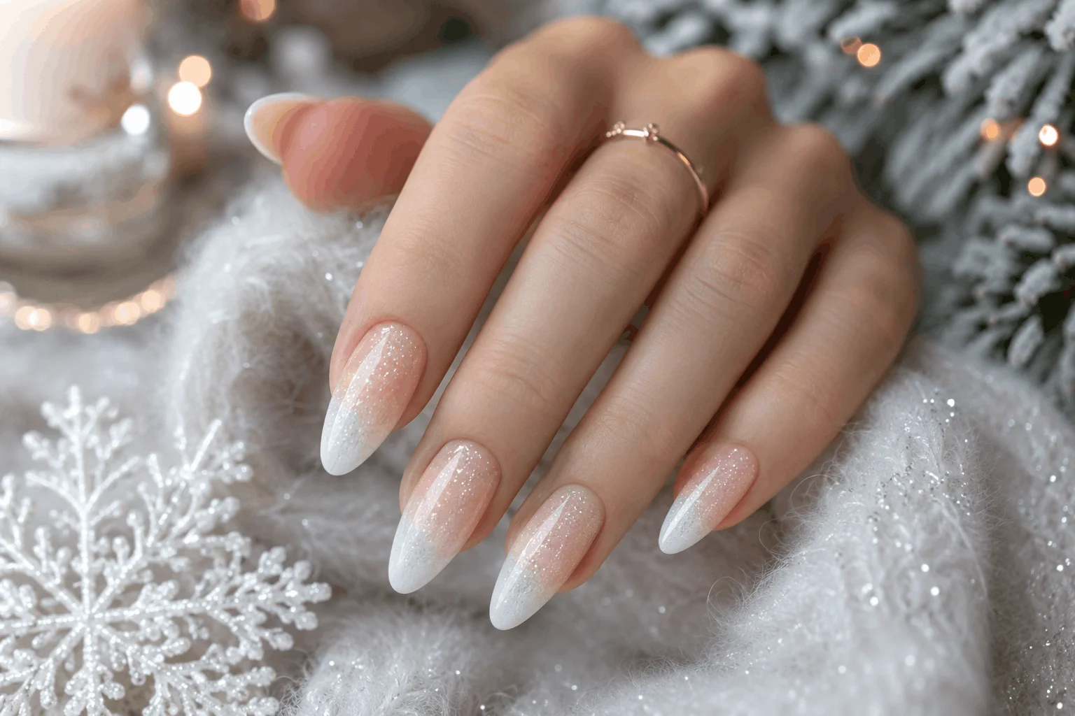 10 White Christmas Nails You'll Want This Winter 10 Frosted ombre white Christmas nails with winter sparkle