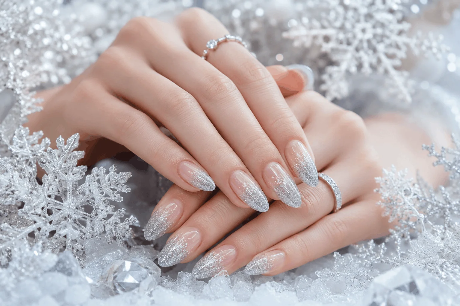10 Nail Designs for Christmas That Look So Luxe 7 Frosted silver ombre nails inspired by winter snow