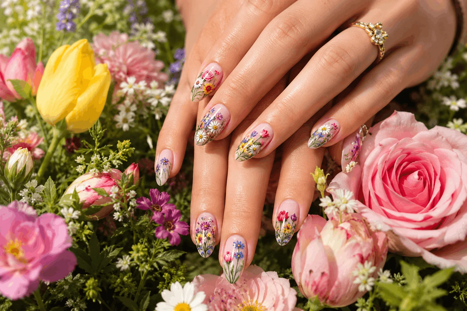 11 Spring Flower Nails Ideas for a Chic Manicure 7 Garden inspired nails with colorful spring flowers