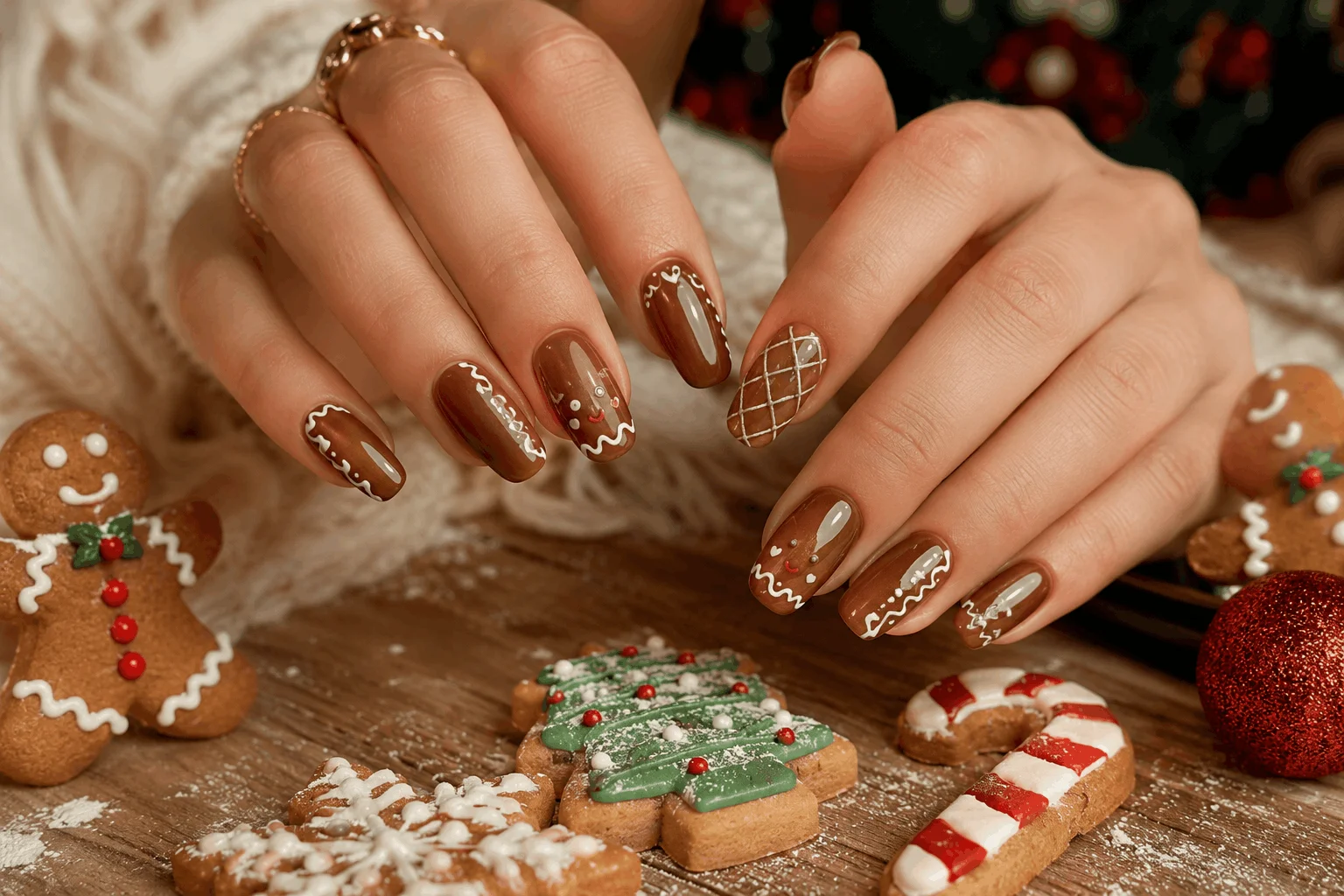 12 Christmas Gel Nails Everyone Will Save This Winter 10 Gingerbread Christmas gel nail art design