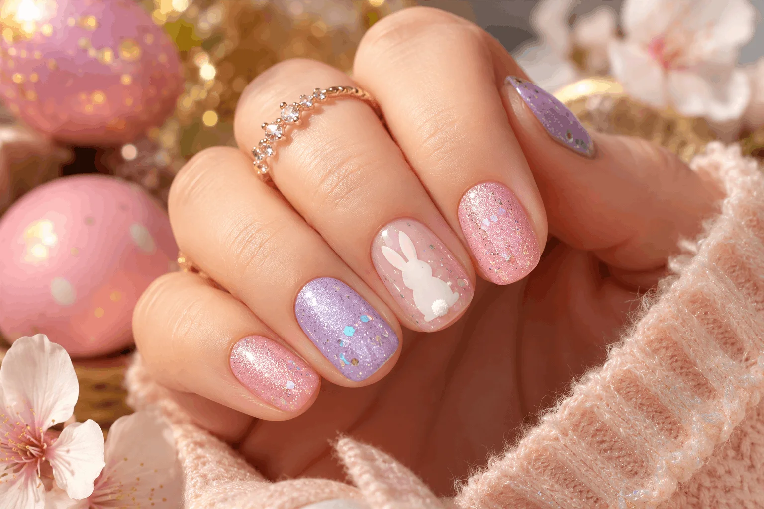 11 Cute Spring Nails and Easter Bunny Looks 10 Glitter Easter bunny nails for spring.