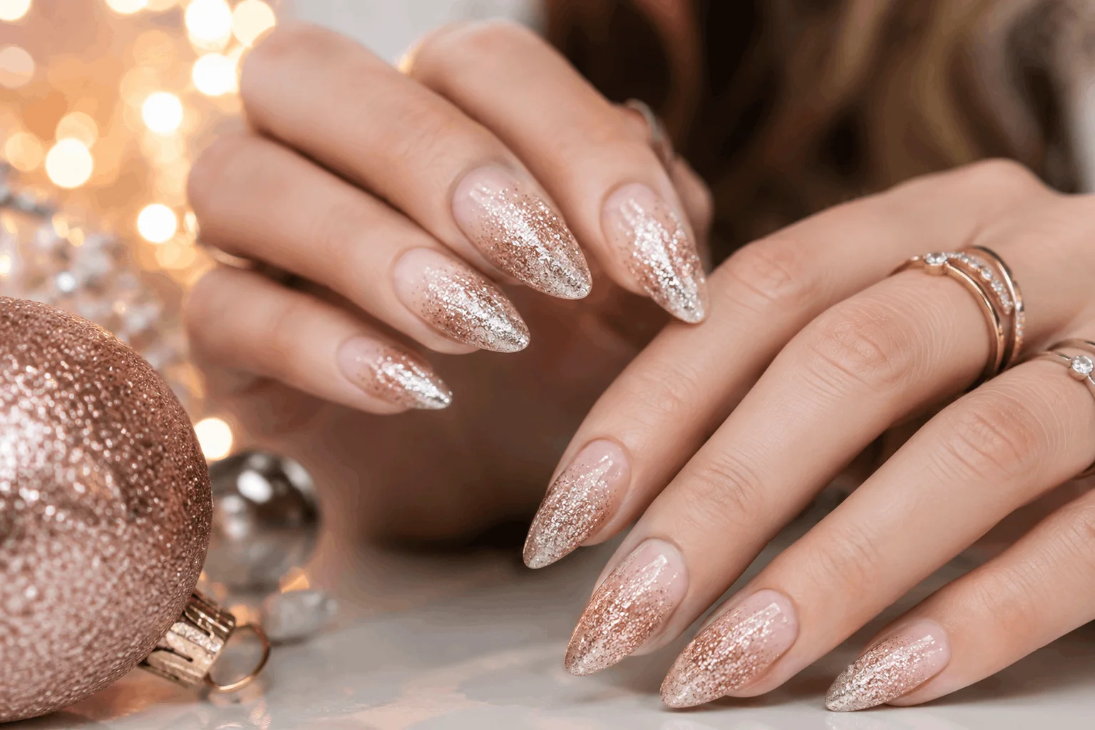 10 New Year Gel Nails That Look Instantly Chic 6 Glitter ombre New Year gel nails design