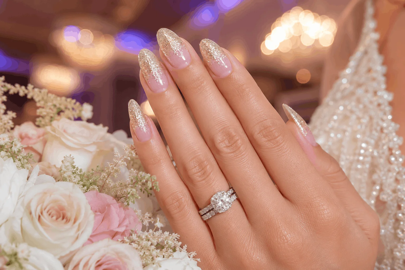 11 Stunning Wedding Nails for Bride to Copy Today 7 Glitter ombre wedding nails design for bride