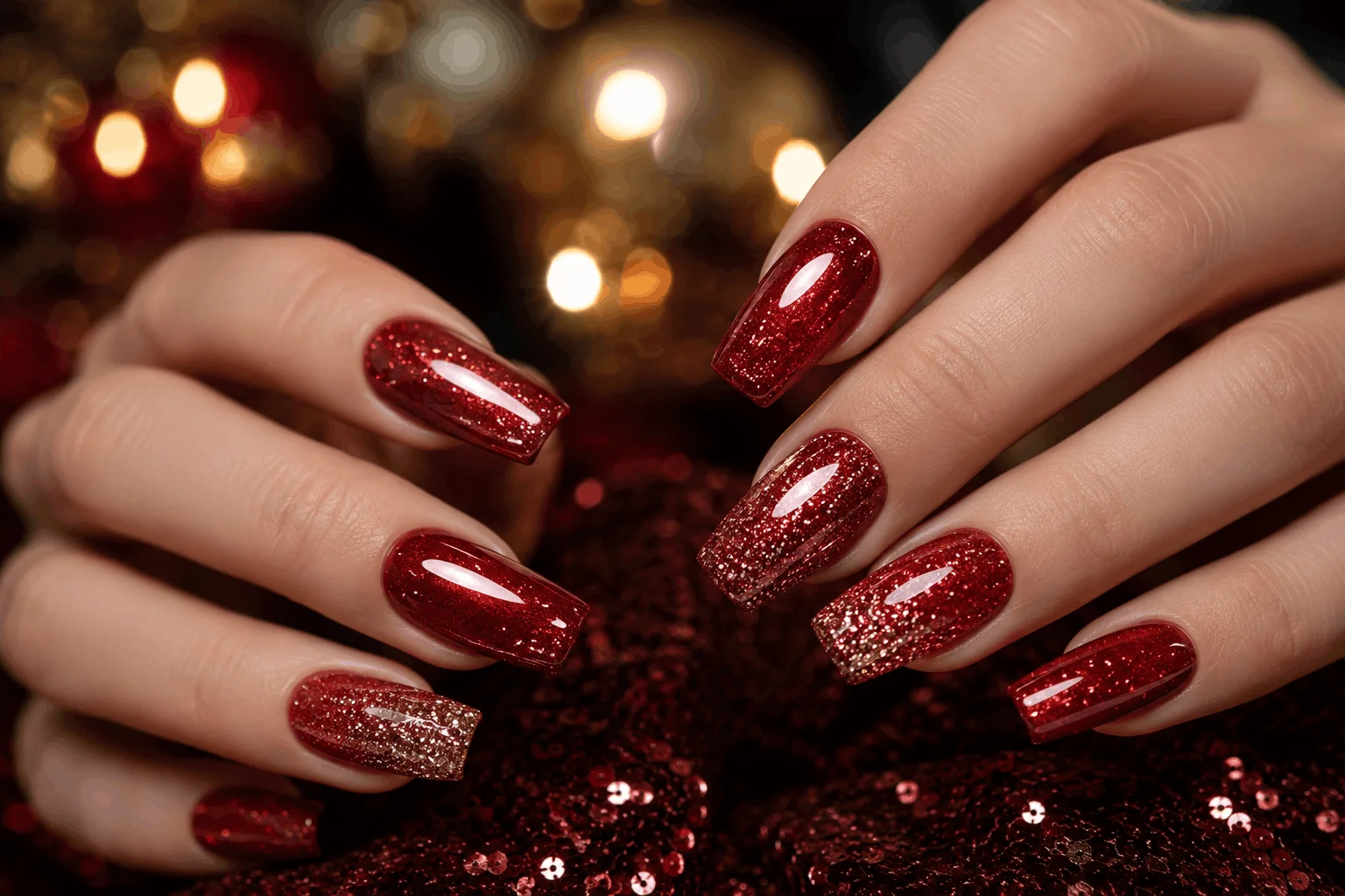 10 Stunning Red Square Acrylic Nails for Every Season 9 Glitter red square acrylic nails sparkling manicure