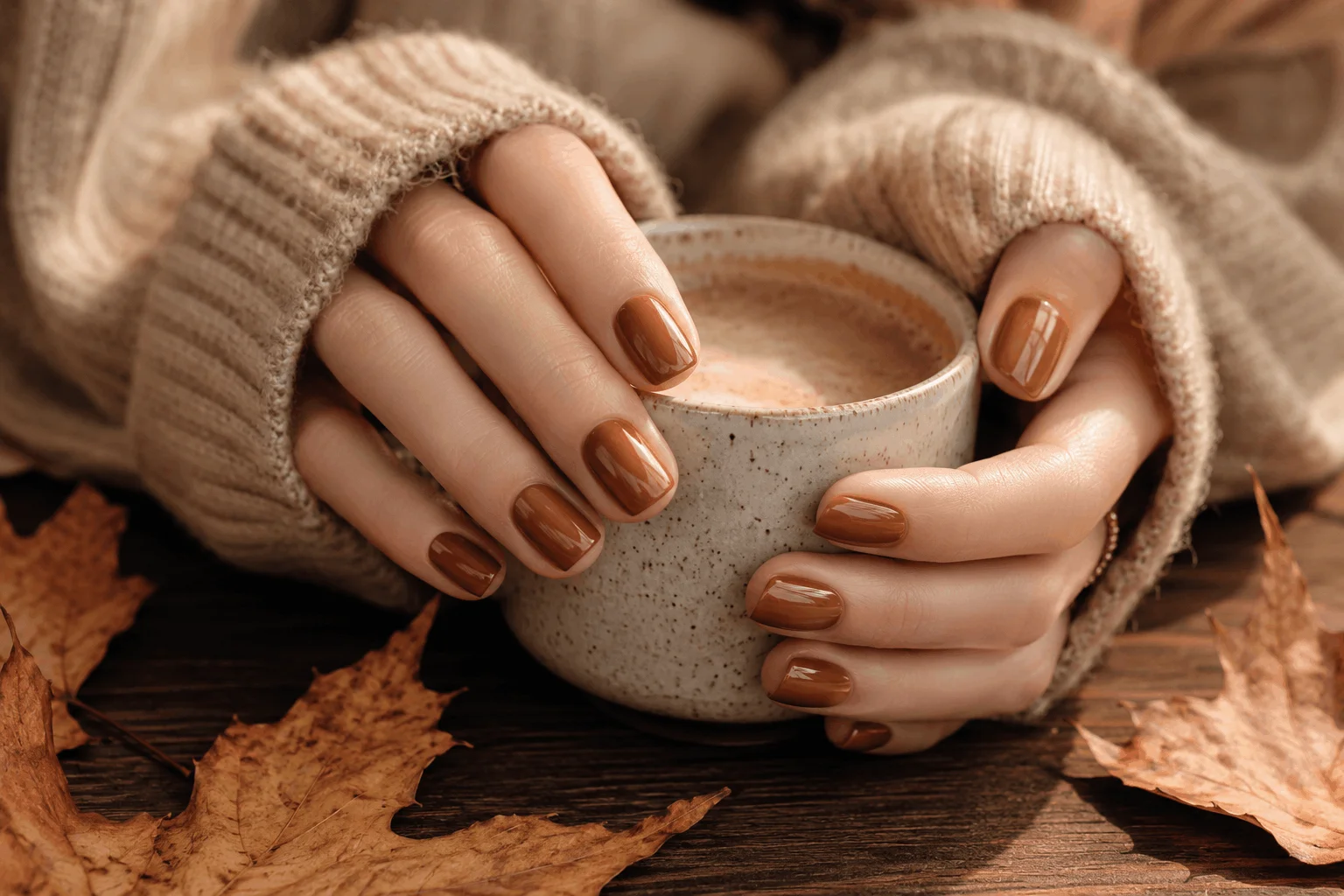 10 Short Fall Nails Everyone Will Save This Season 2 Glossy caramel short fall nails with cozy autumn styling