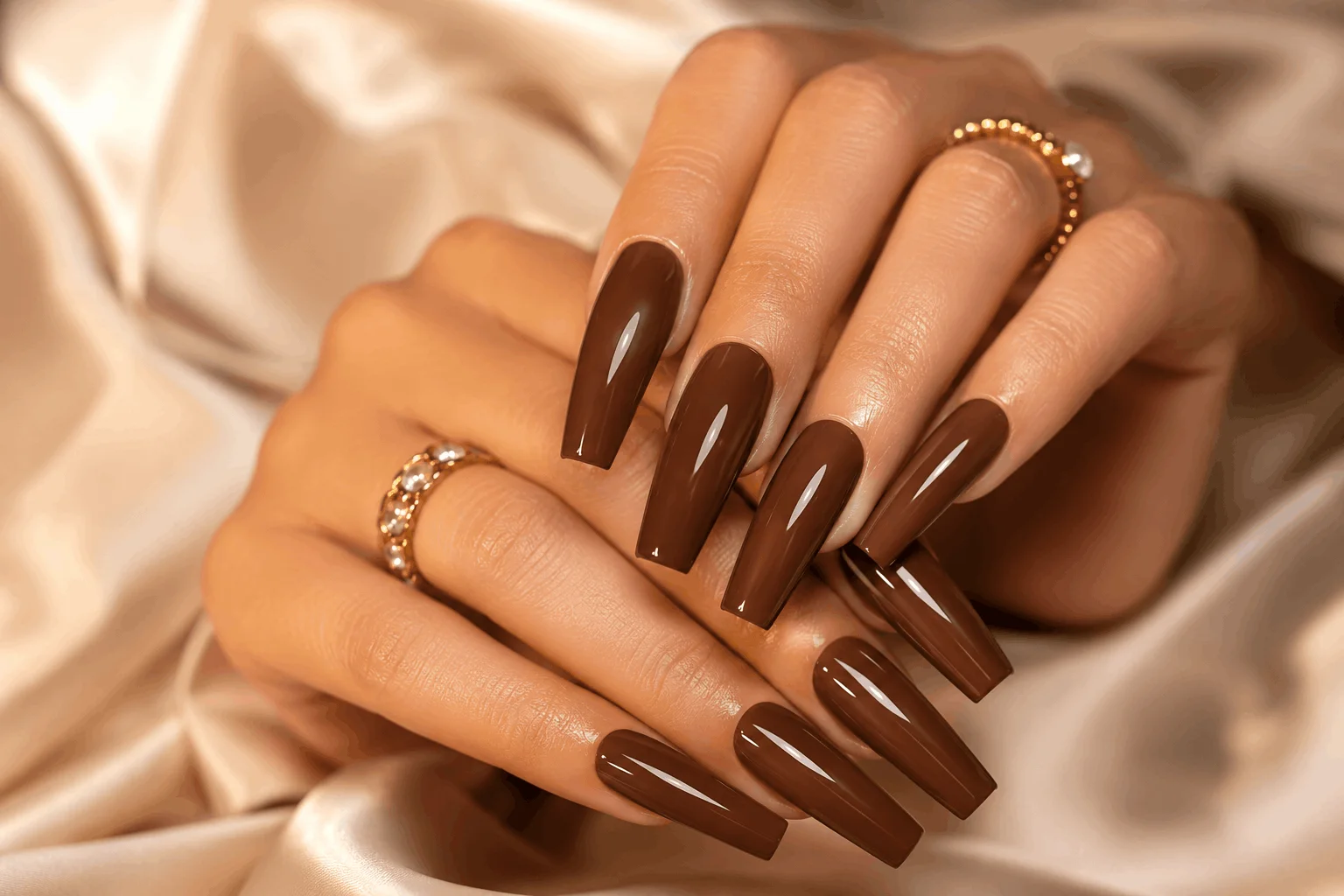 10 Brown Acrylic Nails Everyone Will Save in 2026 2 Glossy chocolate brown acrylic nails with luxury manicure finish