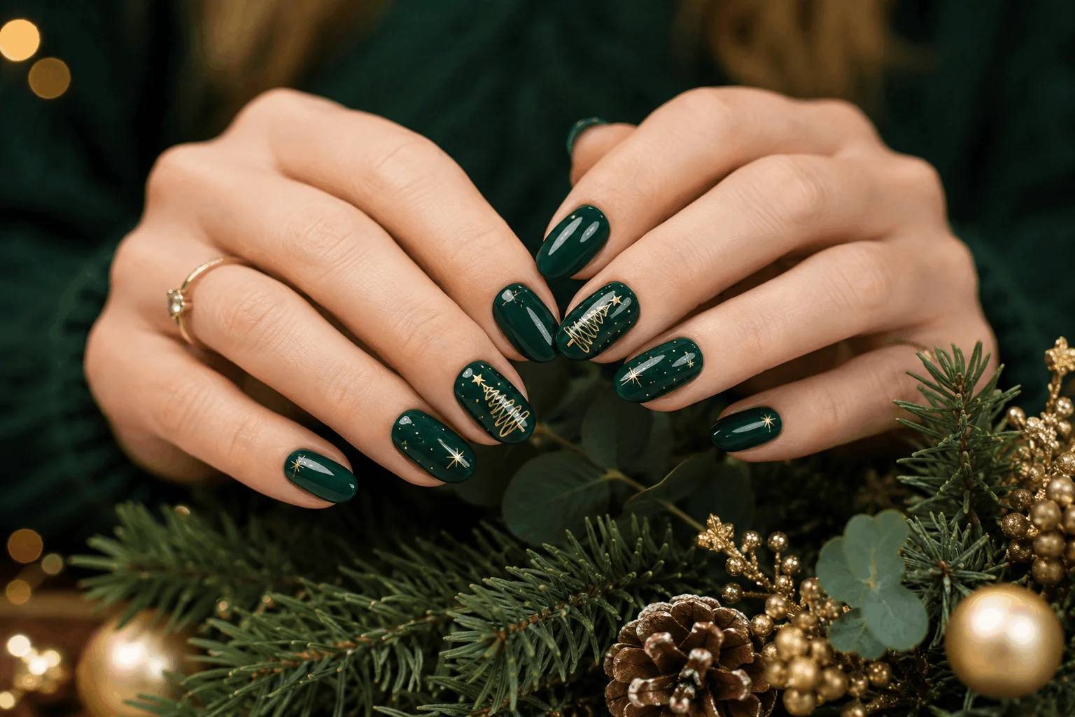 12 Christmas Gel Nails Everyone Will Save This Winter 5 Green Christmas tree accent gel nails