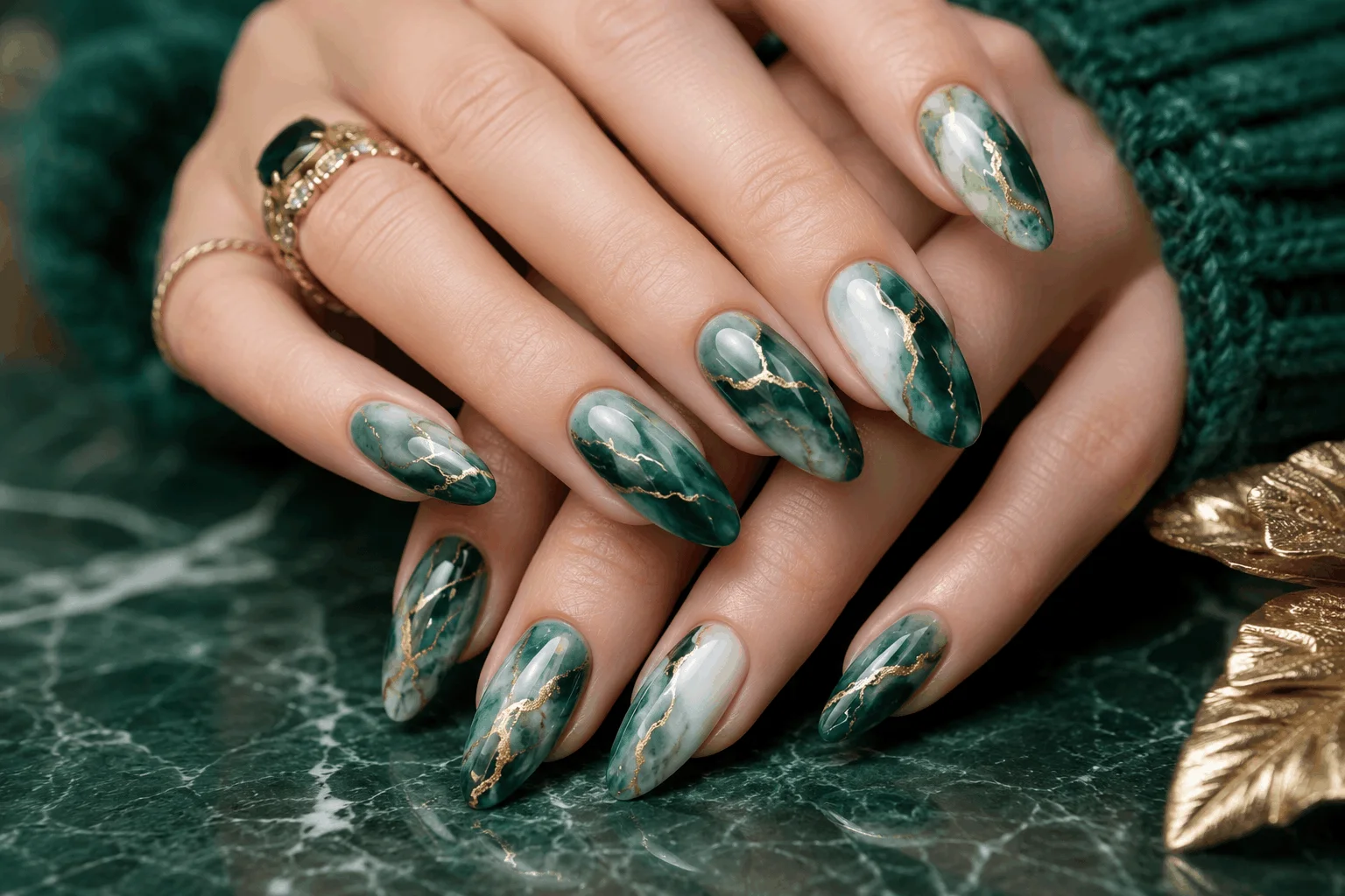 11 Green Winter Nails That Look Stunning This Season 11 Green marble nail art design