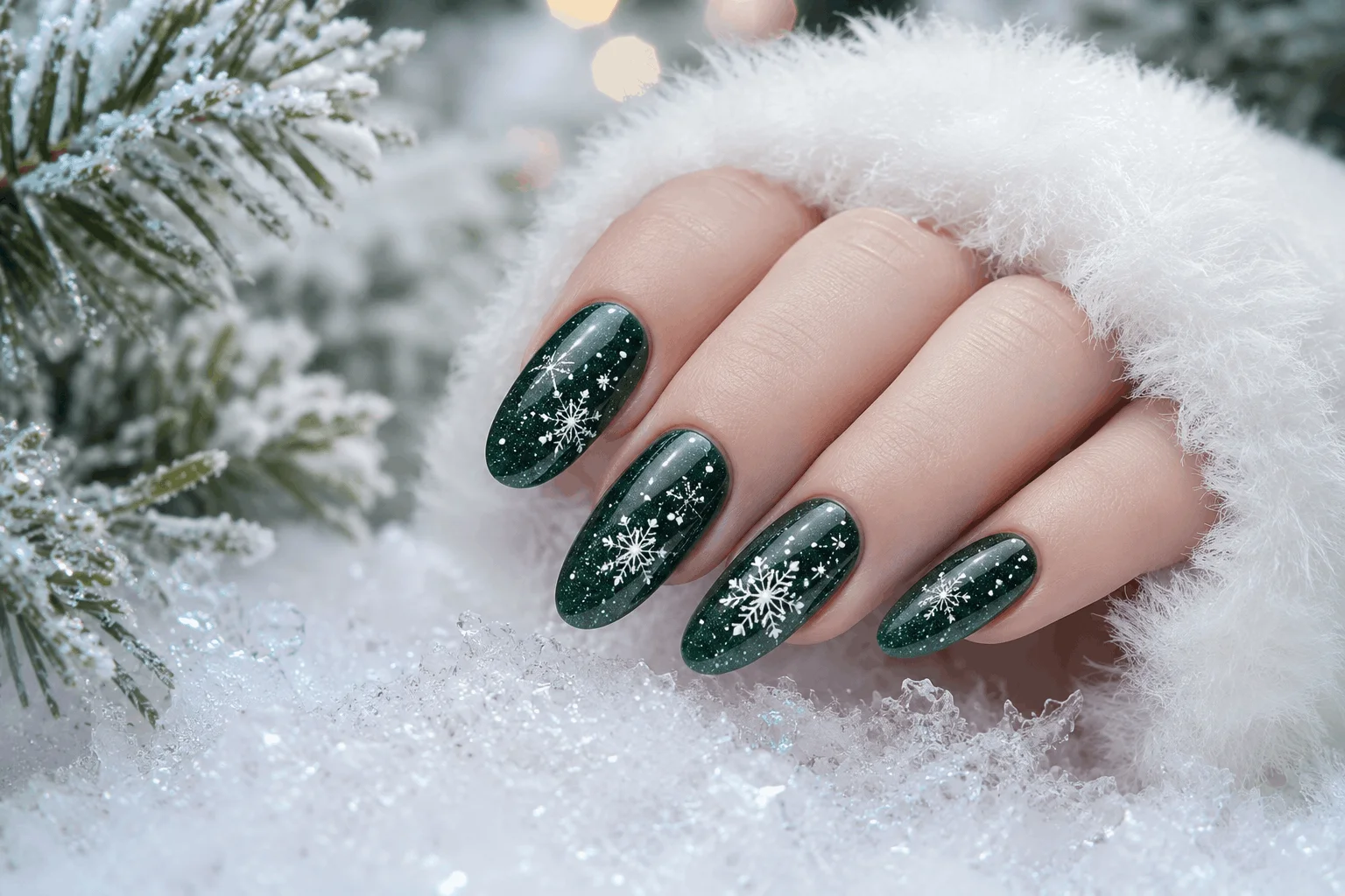 11 Green Winter Nails That Look Stunning This Season 7 Green snowflake winter nail art