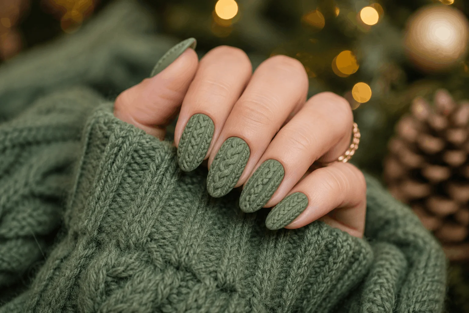 12 Green Christmas Nails That Look Pure Holiday Magic 10 Green sweater nails inspired by cozy winter fashion