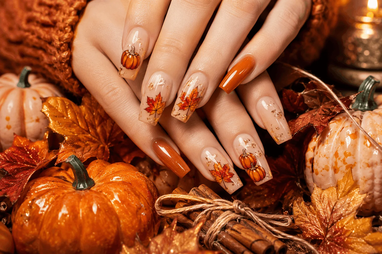 10 Halloween Acrylic Nails You'll Want This Spooky Season 7 Halloween acrylic nail art with elegant pumpkin designs.