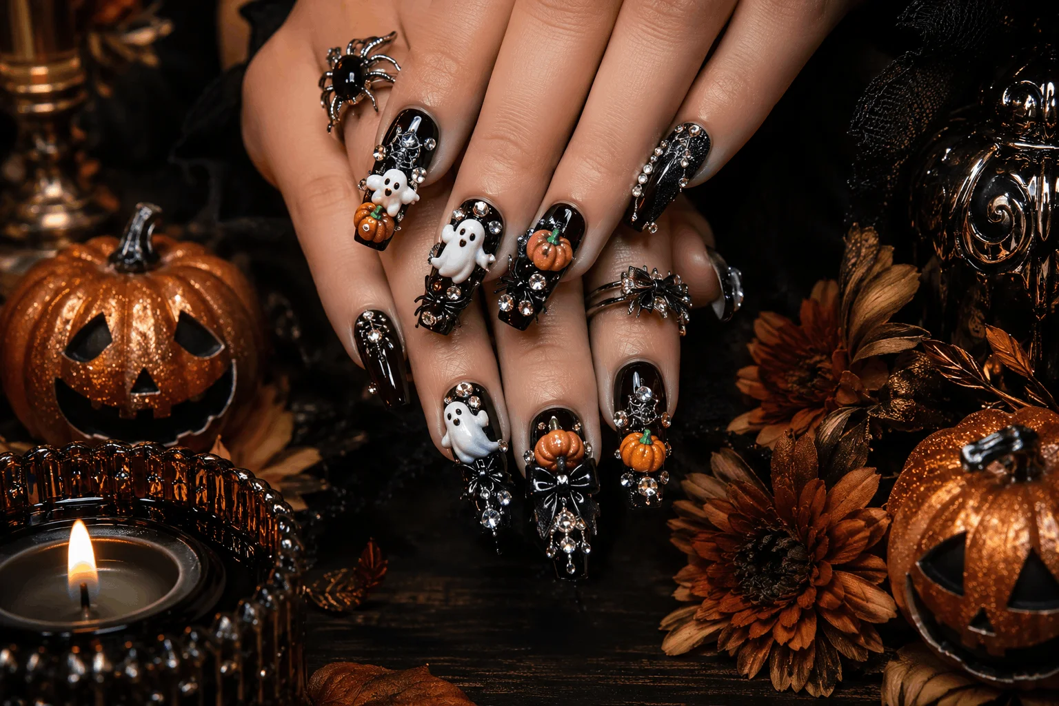 10 Halloween Acrylic Nails You'll Want This Spooky Season 10 Halloween themed acrylic nails with luxurious 3D nail art.