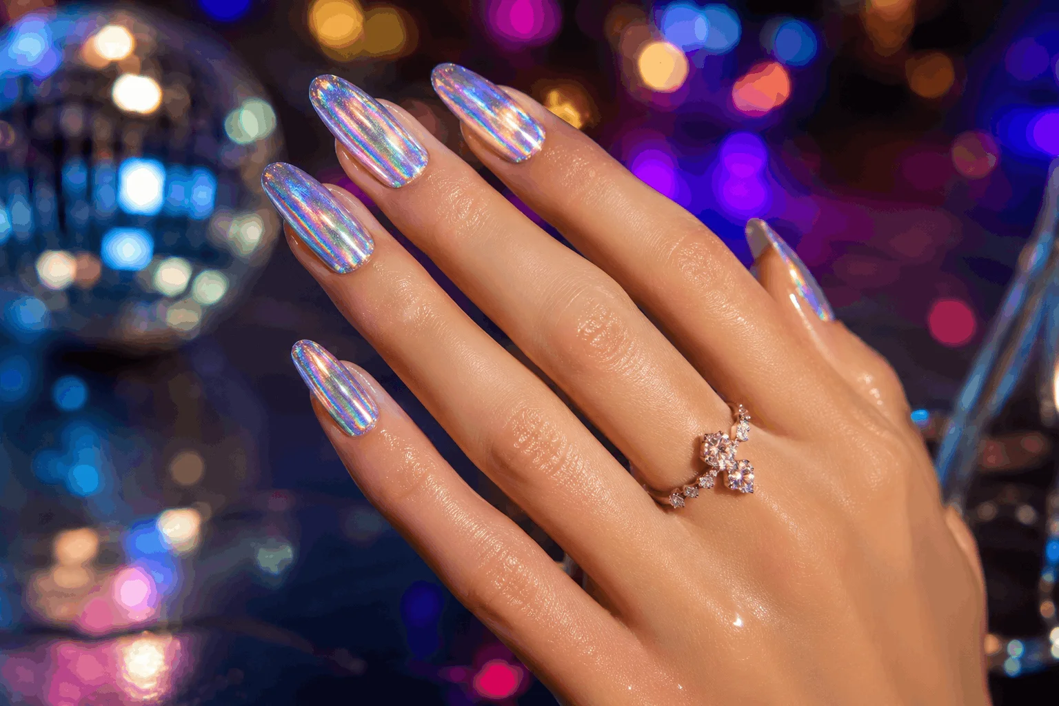 10 New Year Gel Nails That Look Instantly Chic 9 Holographic gel nails reflecting colorful lights