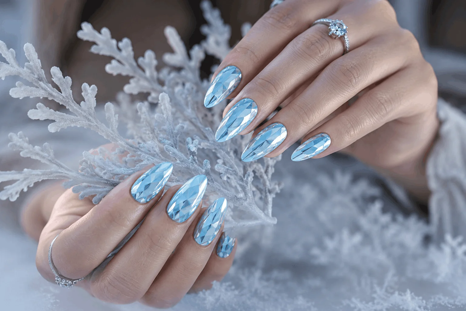 10 Winter Acrylic Nail Designs You'll Want This Season 3 Icy blue winter acrylic nail design