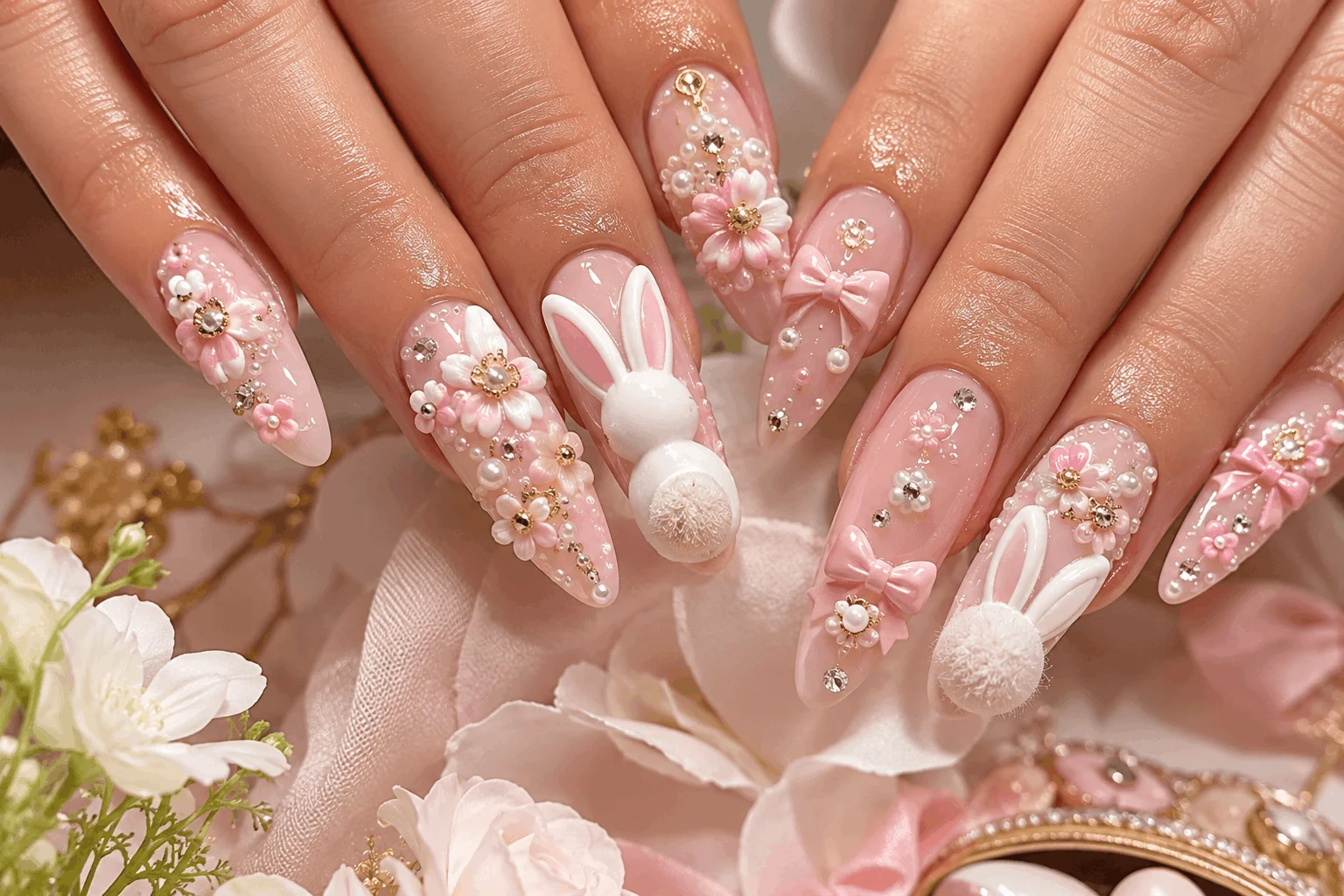 10 Easter Bunny Gel Nails You'll Want to Copy Fast 11 Luxury 3D Easter bunny nail design