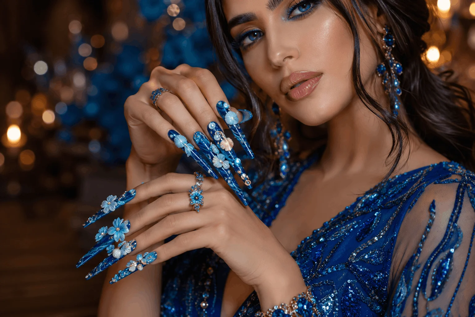 10 Summer Blue Nails You'll Want to Copy This Season 11 Luxury blue acrylic summer nails with elegant 3D nail art.