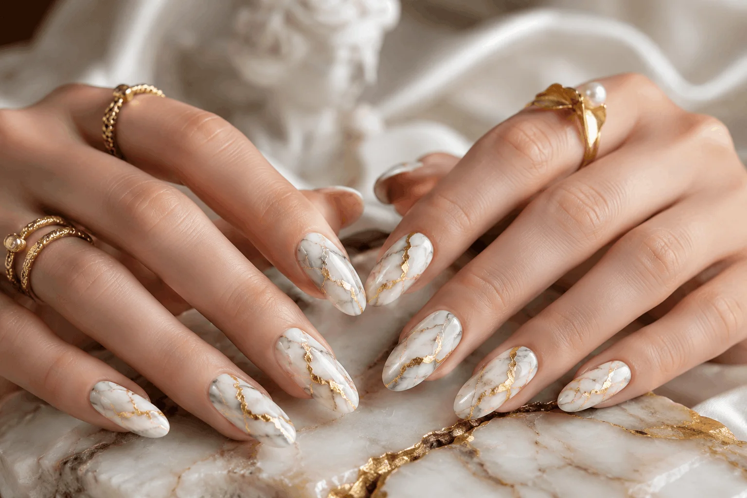 10 Goddess Nails Trends Taking Over Pinterest Now 5 Marble goddess nails with gold foil detailing