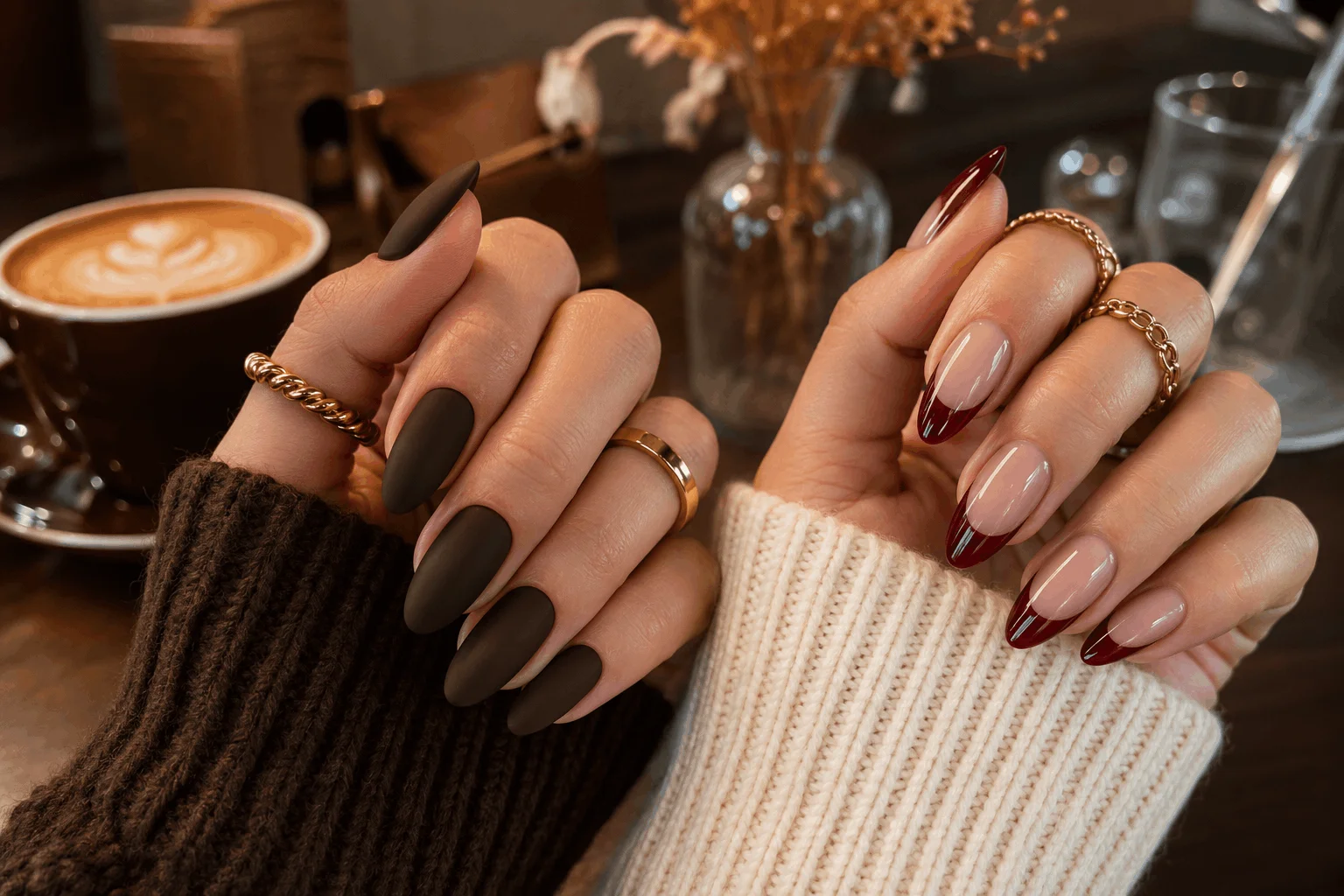 12 Fall Gel Nails That Make Autumn Look So Chic 10 Matte espresso nails with burgundy French tip manicure.