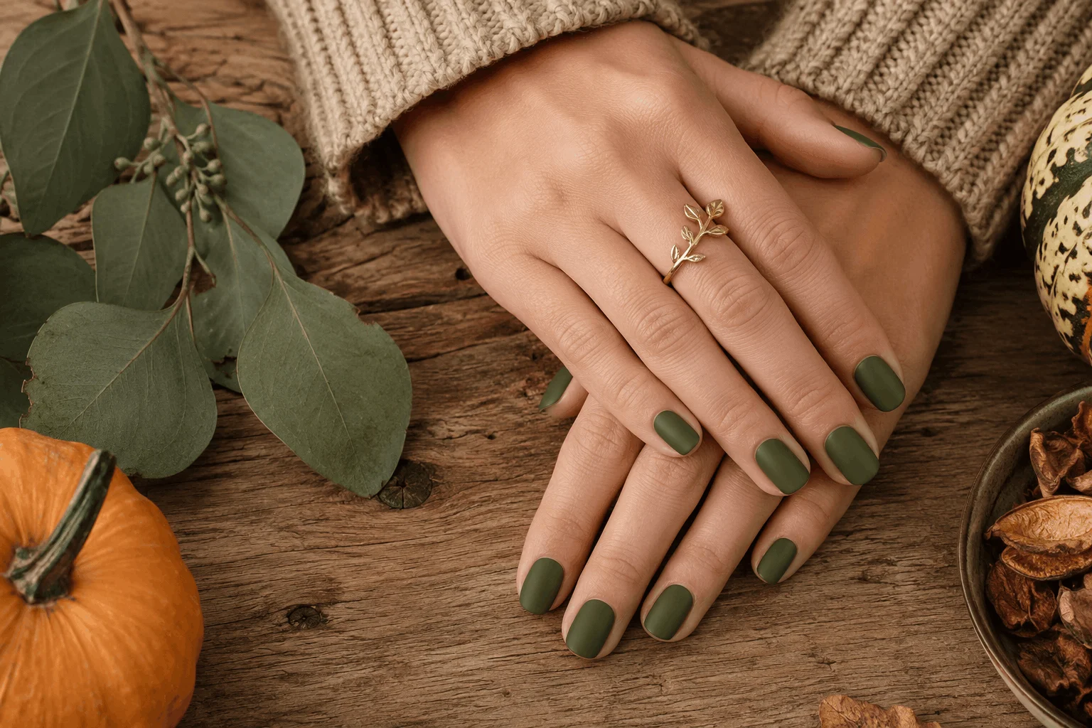 10 Short Fall Nails Everyone Will Save This Season 5 Matte olive green short nails with modern autumn style