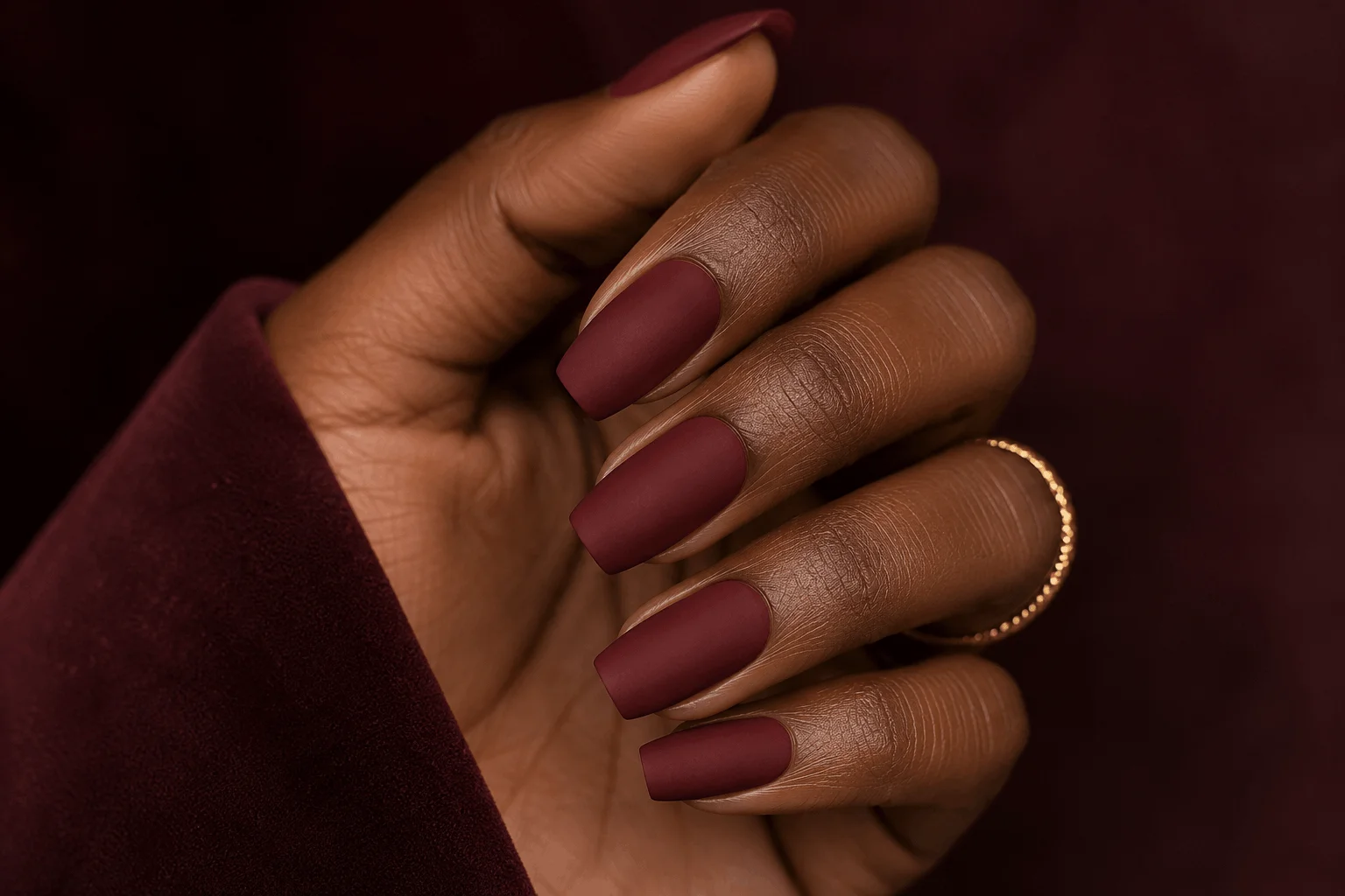 10 Bold Red Nails Black Women Are Obsessed With 4 Matte red nails on dark skin woman