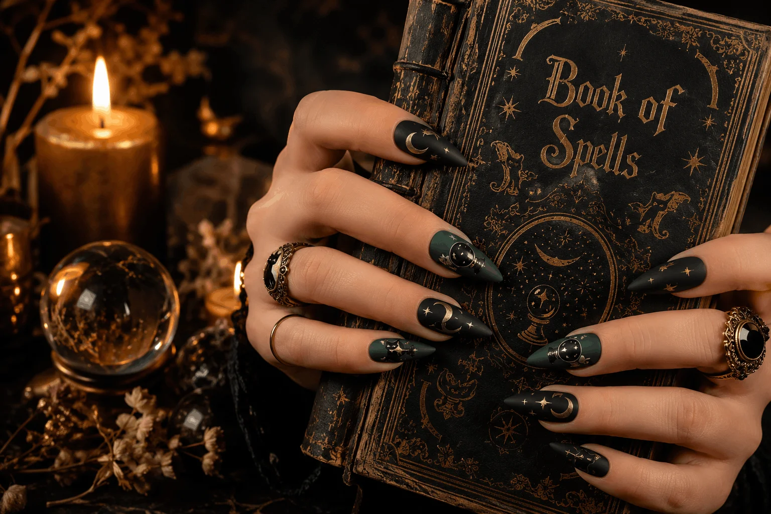 10 Halloween Acrylic Nails You'll Want This Spooky Season 5 Matte witch-inspired Halloween acrylic nails.