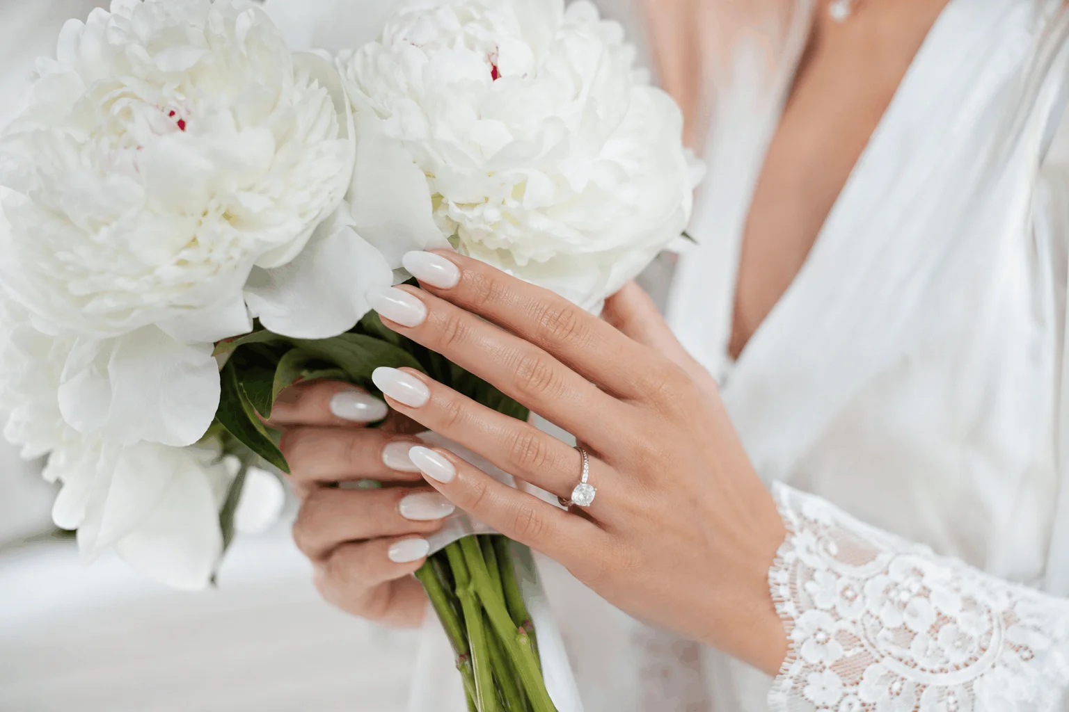 11 Stunning Wedding Nails for Bride to Copy Today 3 Milky white elegant bridal nails for wedding day