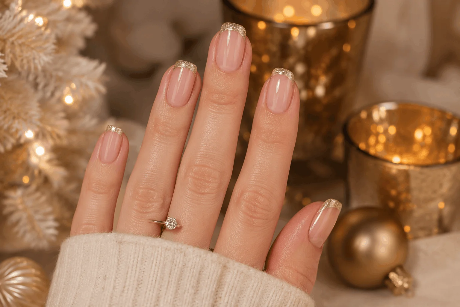 10 Simple Holiday Nails That Instantly Elevate Your Look 11 Minimalist Christmas nails with delicate glitter tips