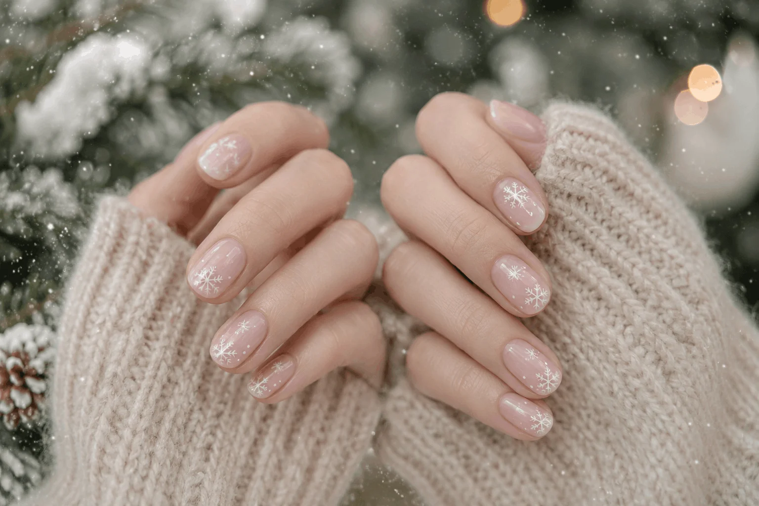 10 Simple Holiday Nails That Instantly Elevate Your Look 3 Minimalist Christmas nails with tiny snowflake nail art