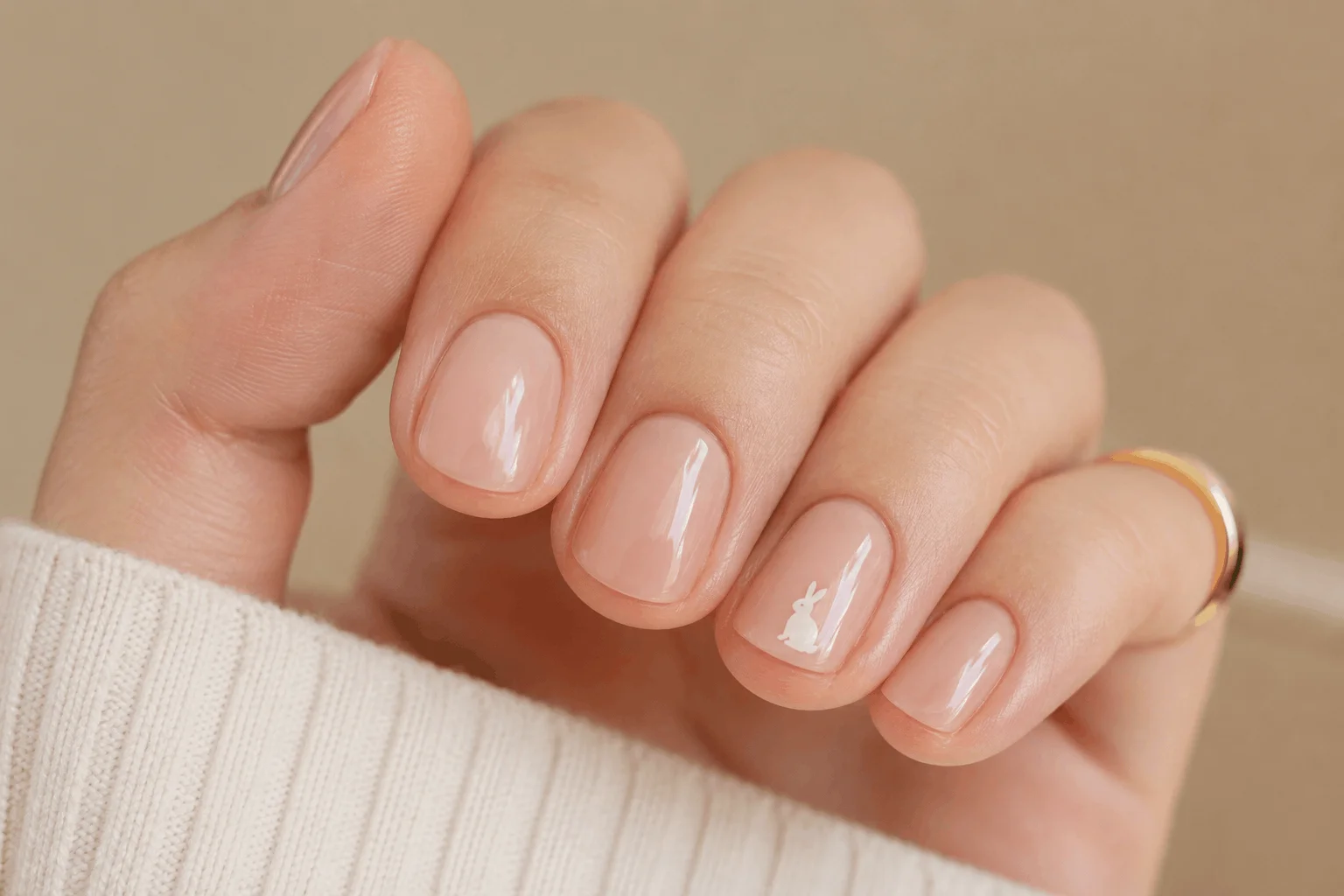 11 Cute Spring Nails and Easter Bunny Looks 3 Minimalist Easter bunny nails on short nude nails.