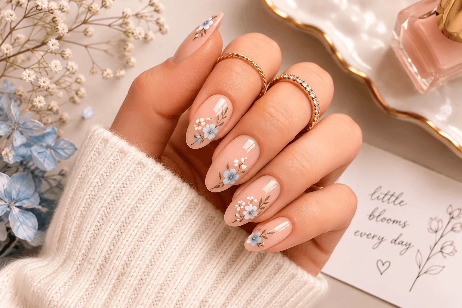 11 Spring Flower Nails Ideas for a Chic Manicure 6 Minimalist floral nail art on nude nails